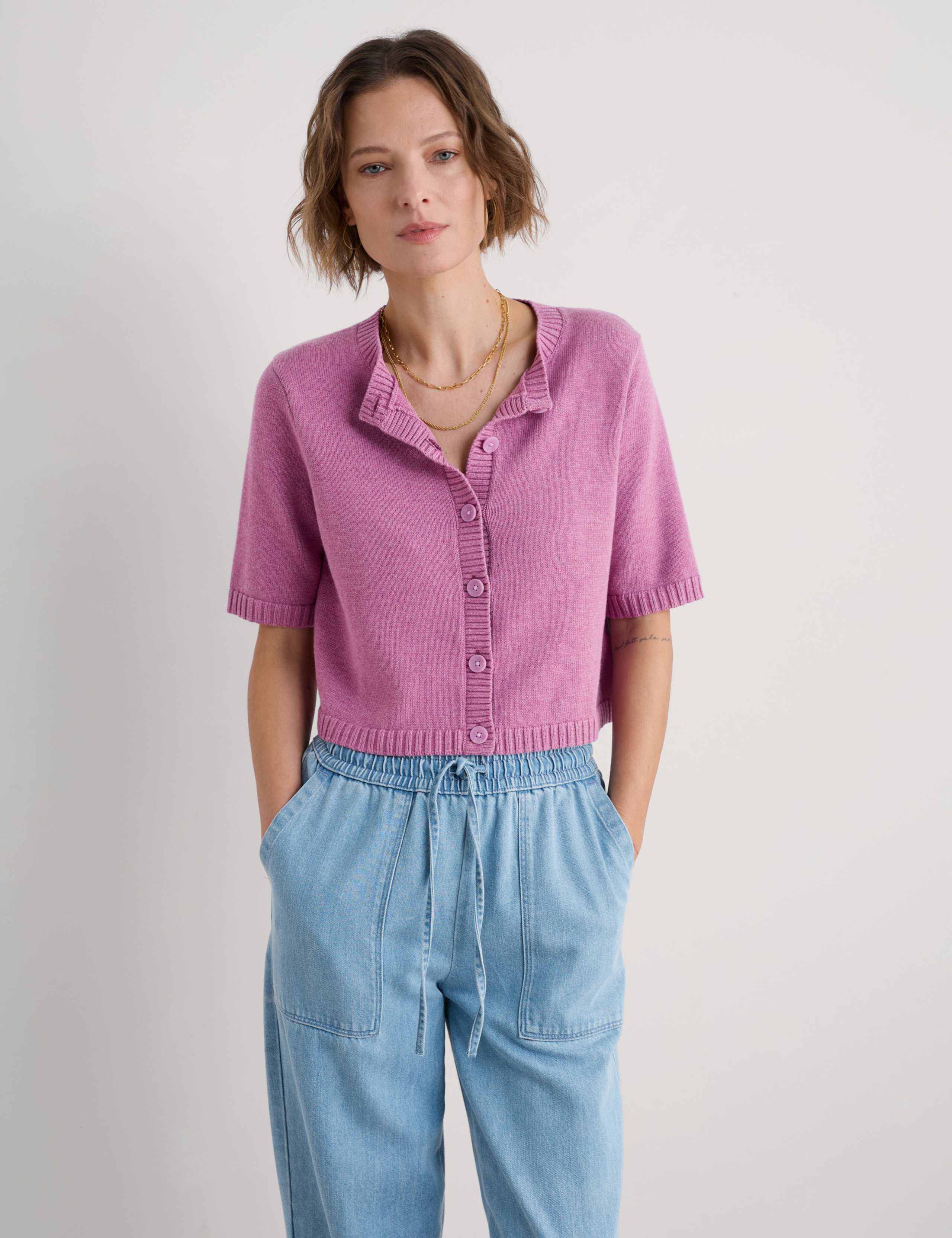 Pure Cotton Crew Neck Cardigan