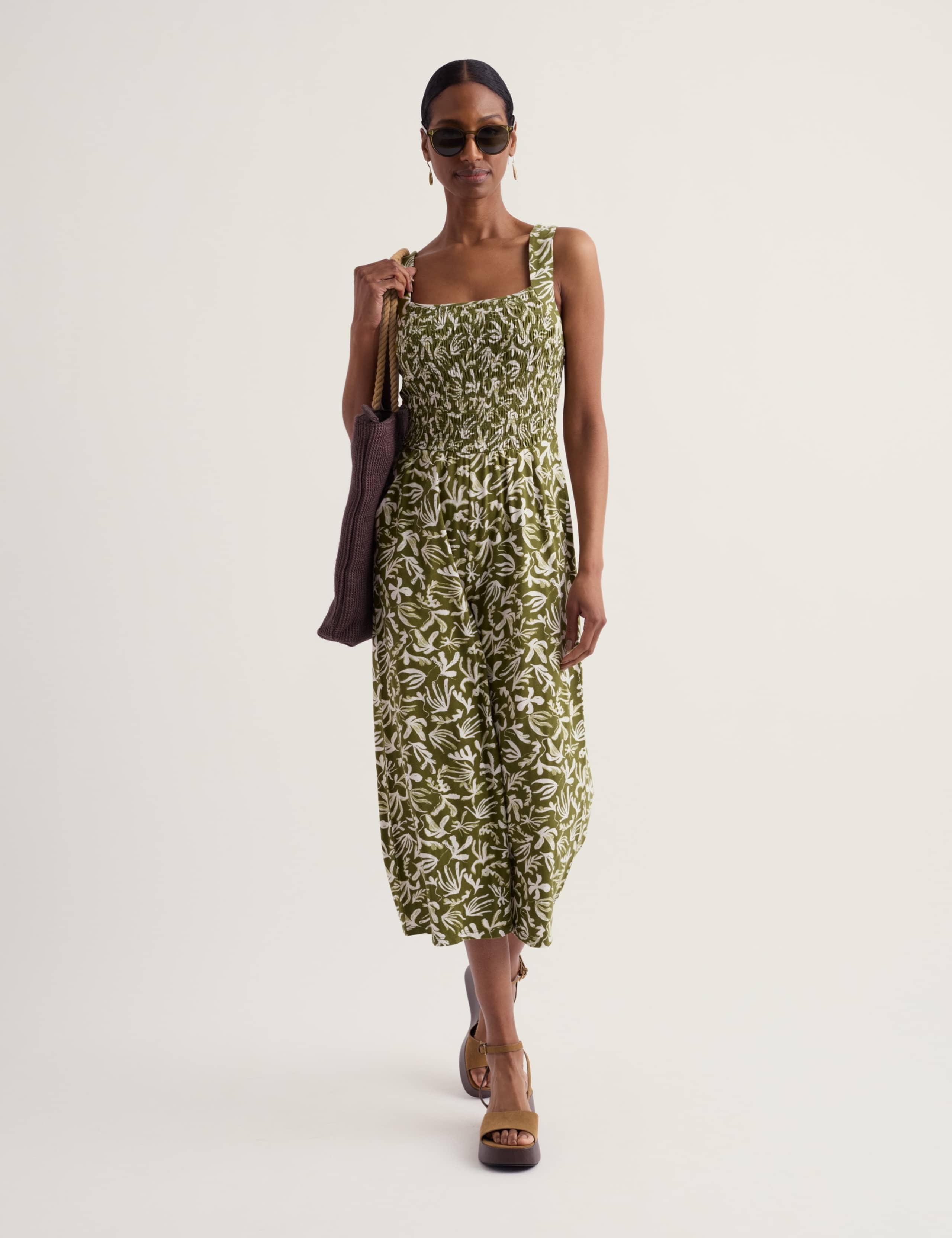 Cotton Rich Printed Wide Leg Cropped Jumpsuit