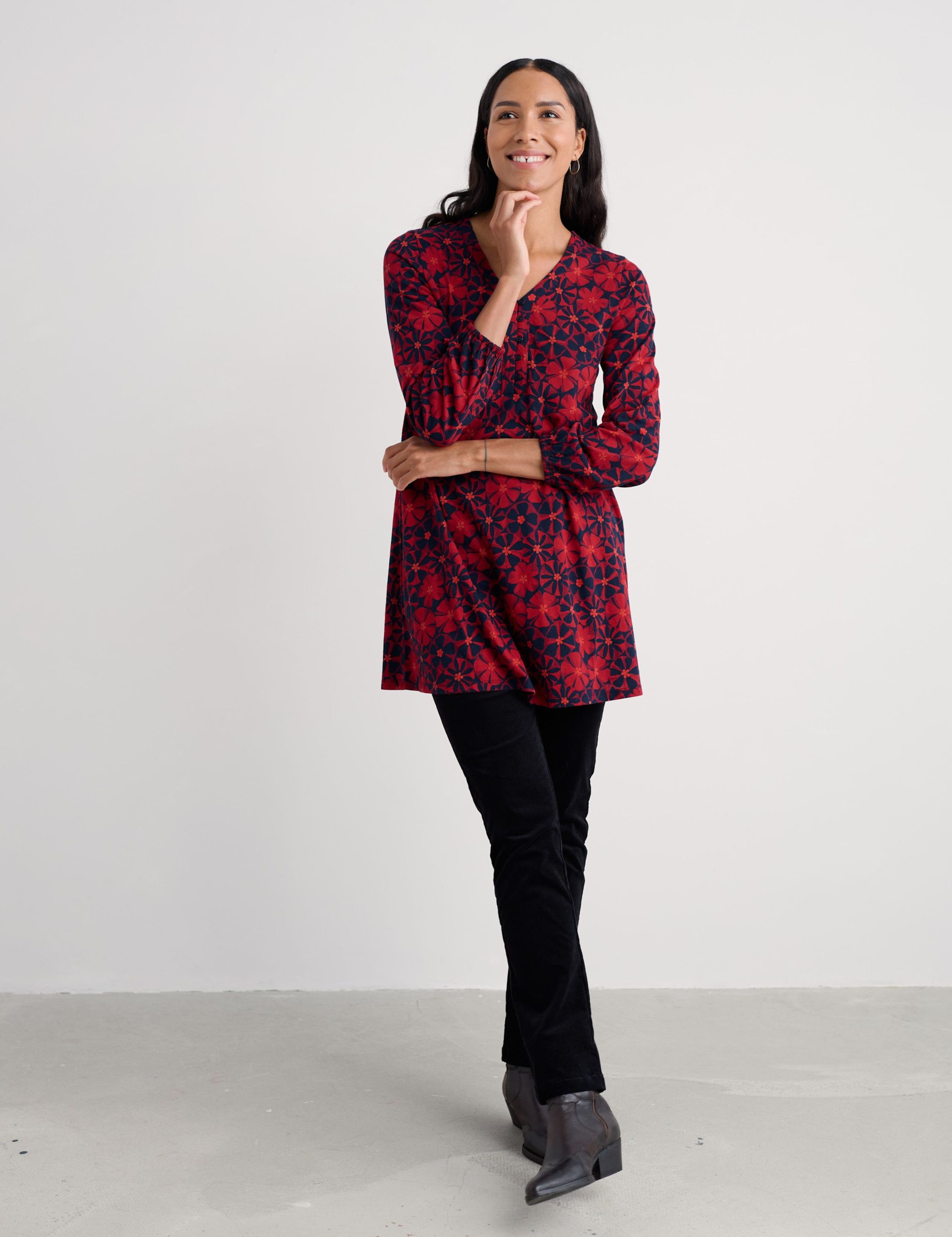 Cotton Modal Blend Floral V-Neck Tunic