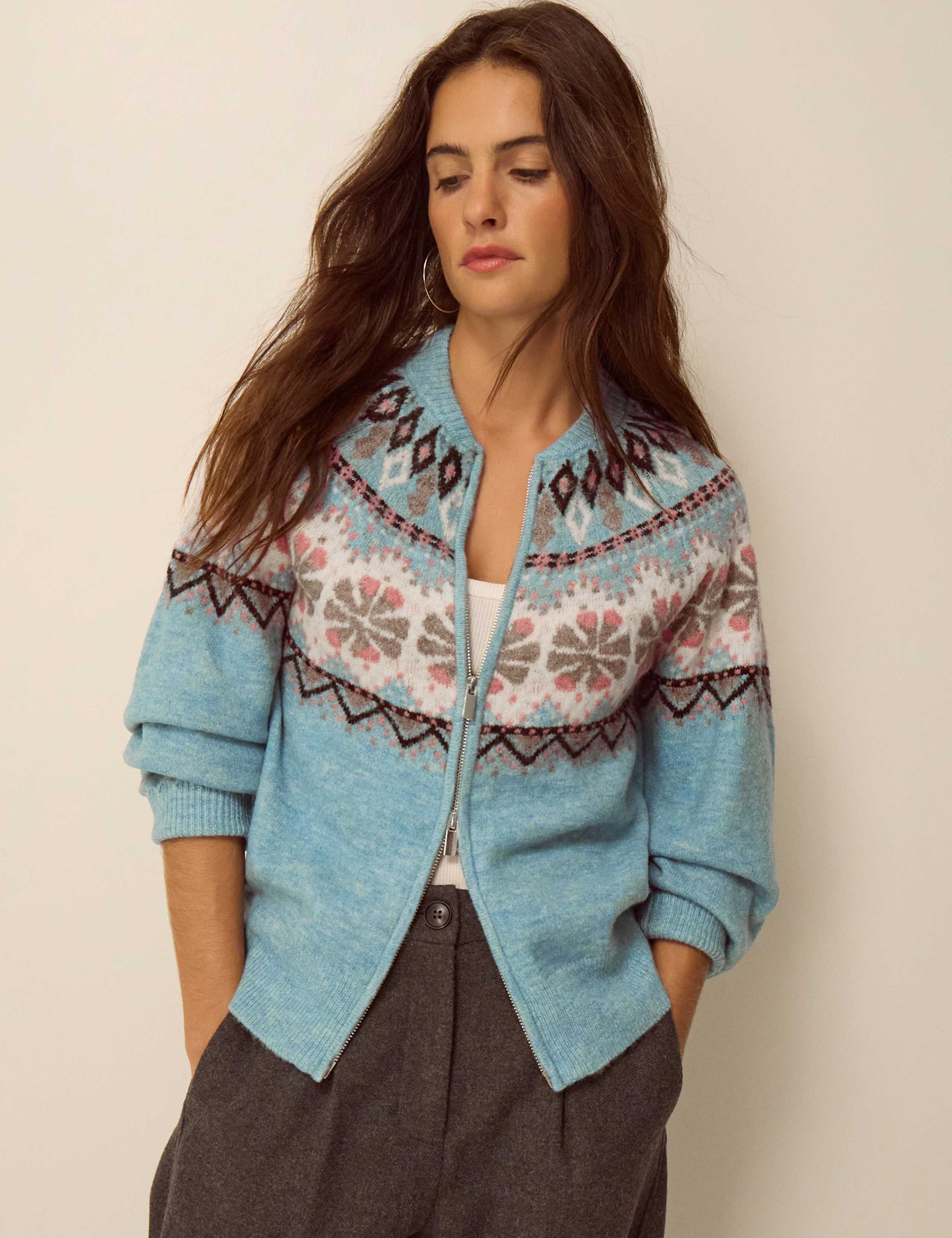 Patterned Crew Neck Cardigan