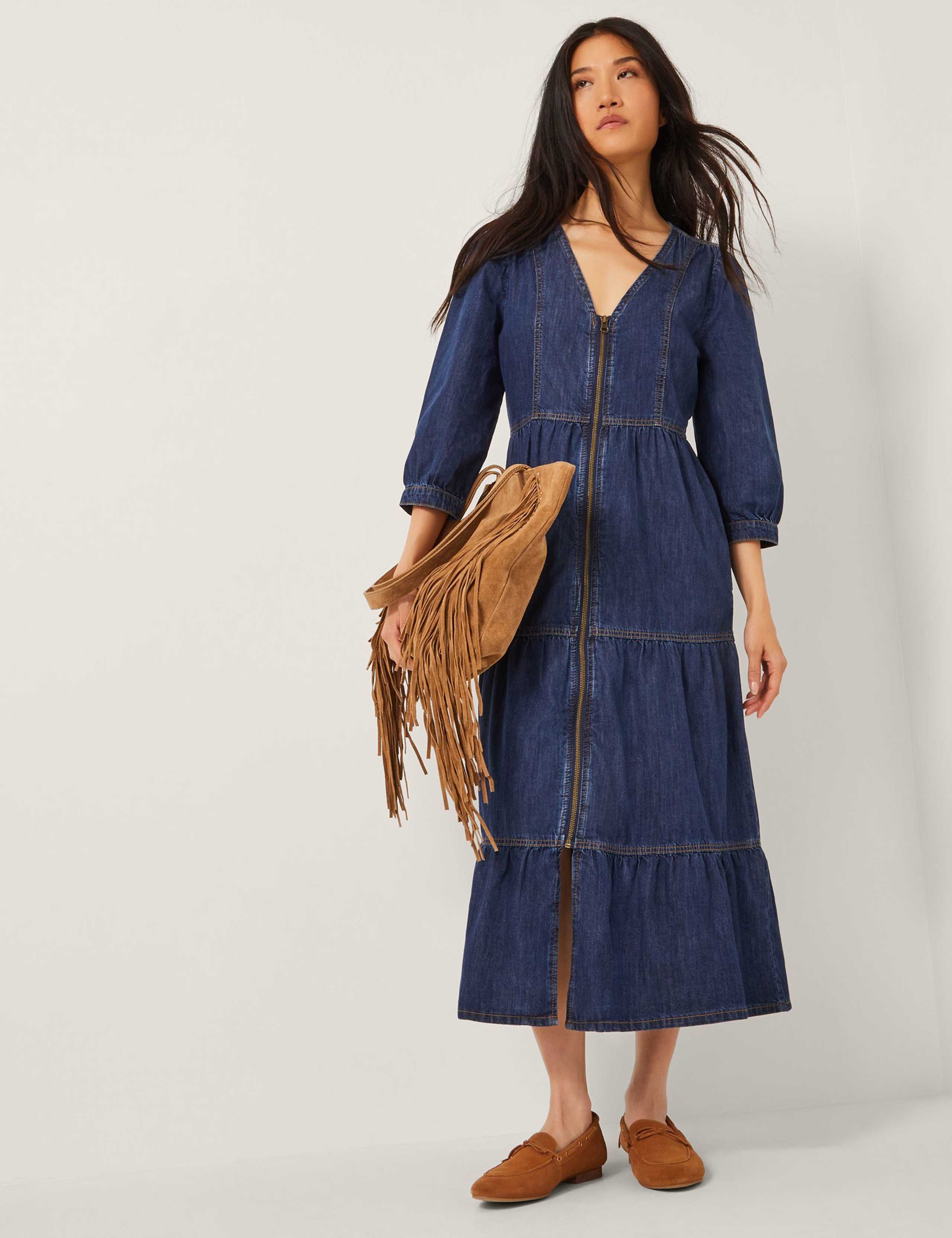 Maya Zip Denim Midi Dress Blue