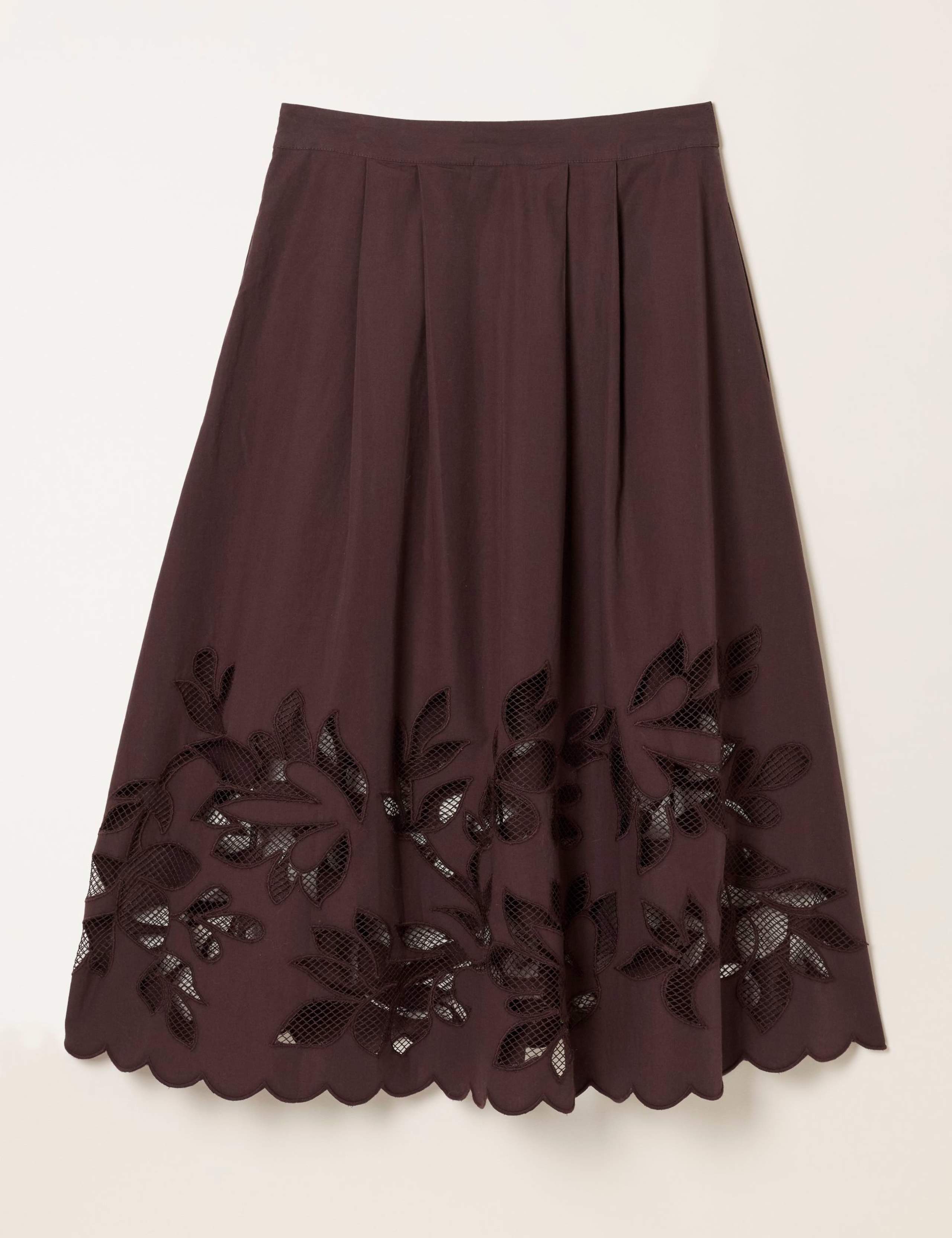 Pure Cotton Cutwork Detail Midi A-Line Skirt
