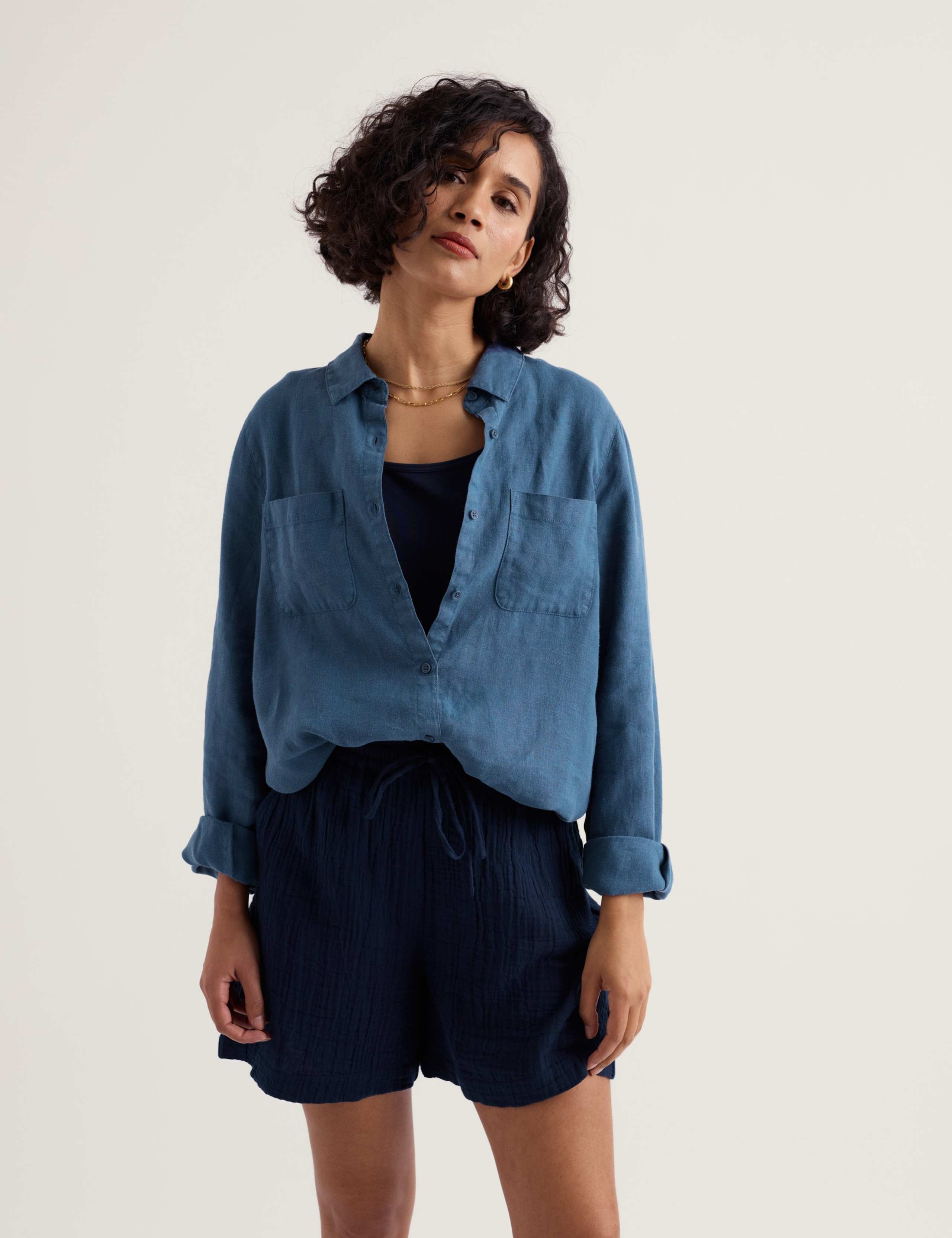 Pure Linen Collared Relaxed Shirt