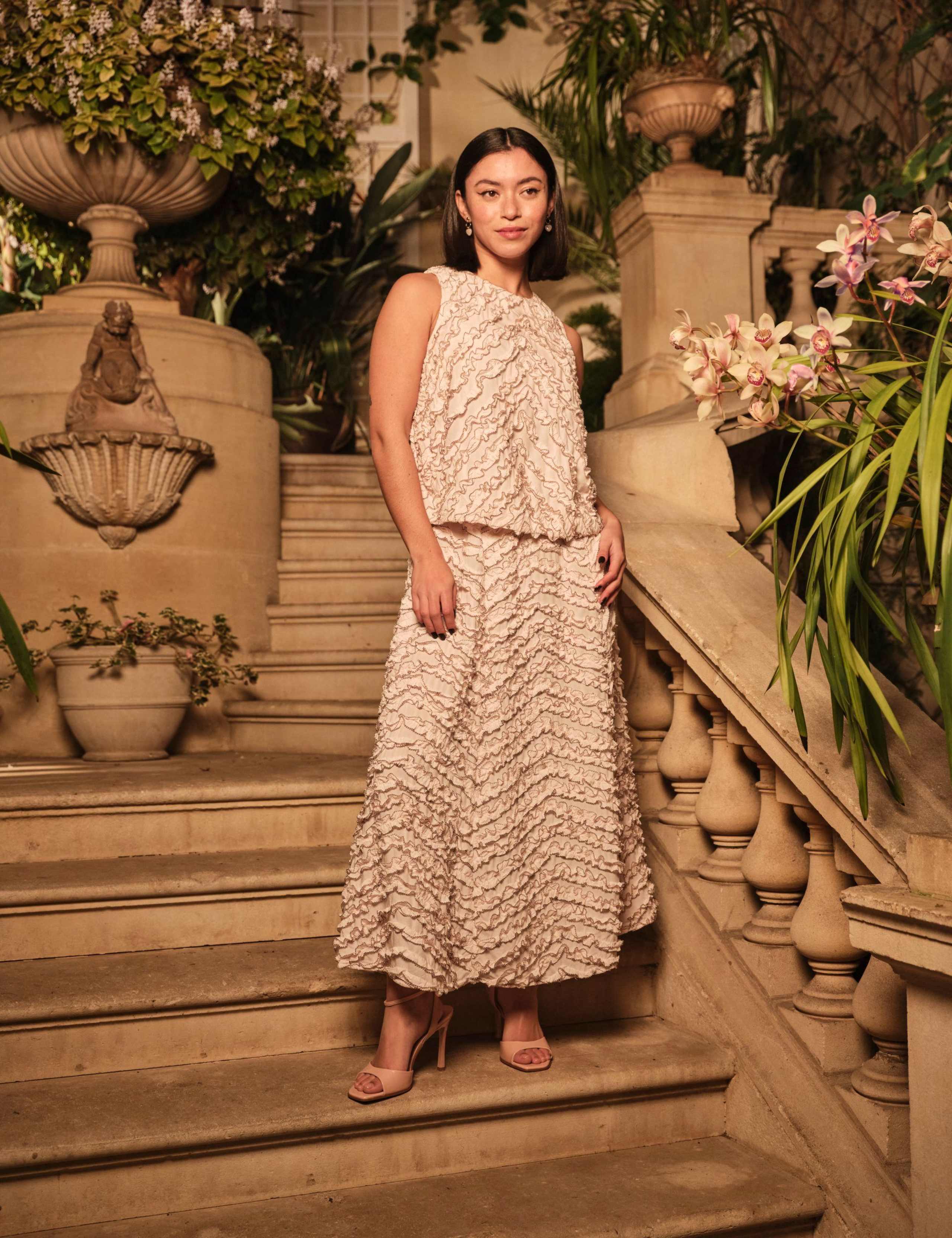 Textured Midi A-Line Skirt