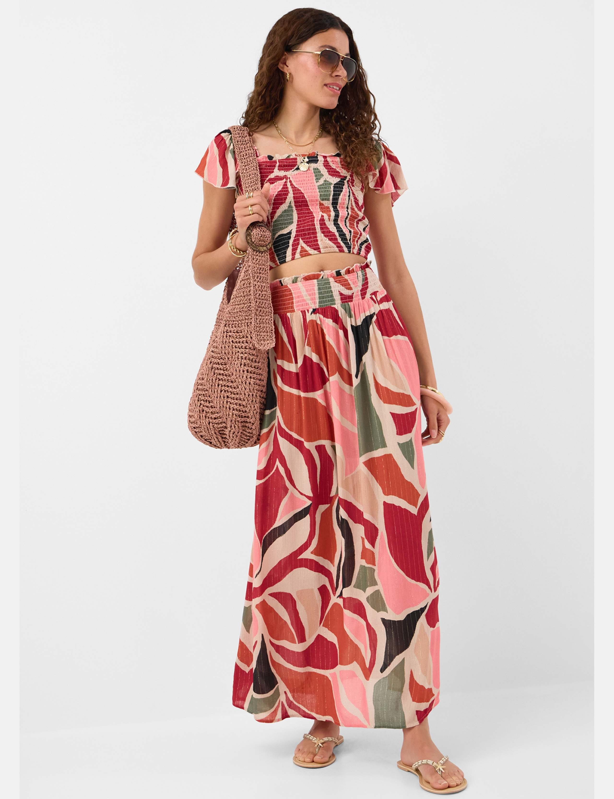 Abstract Print Smocked Detail Crop Top