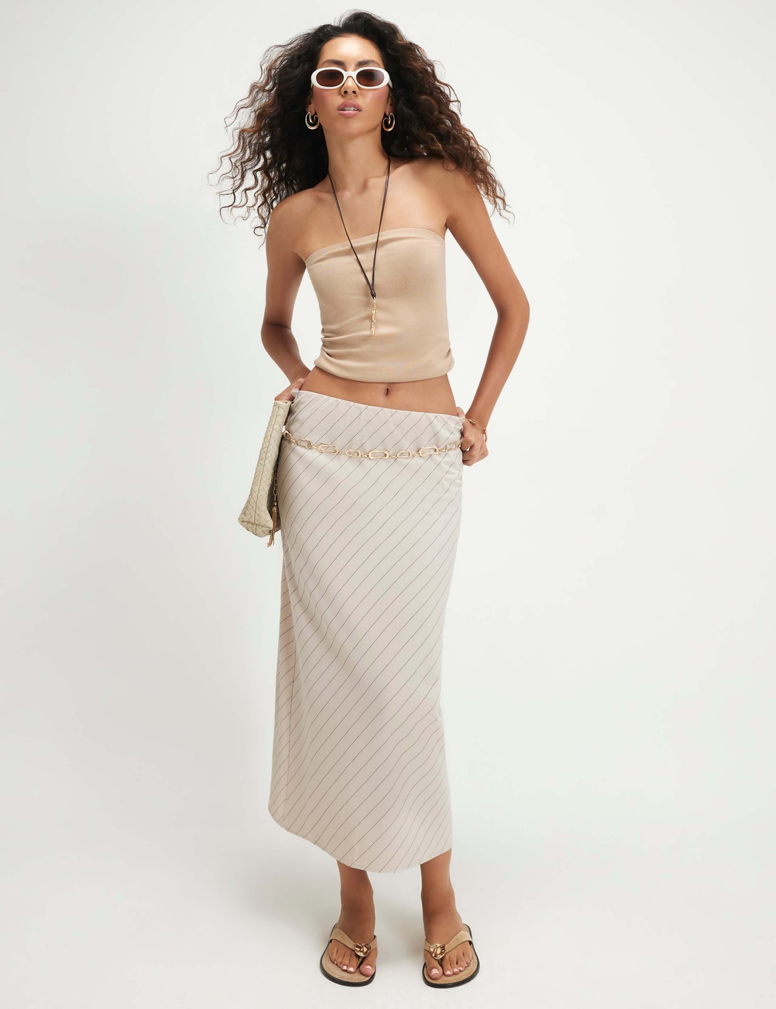 Striped Midi Slip Skirt