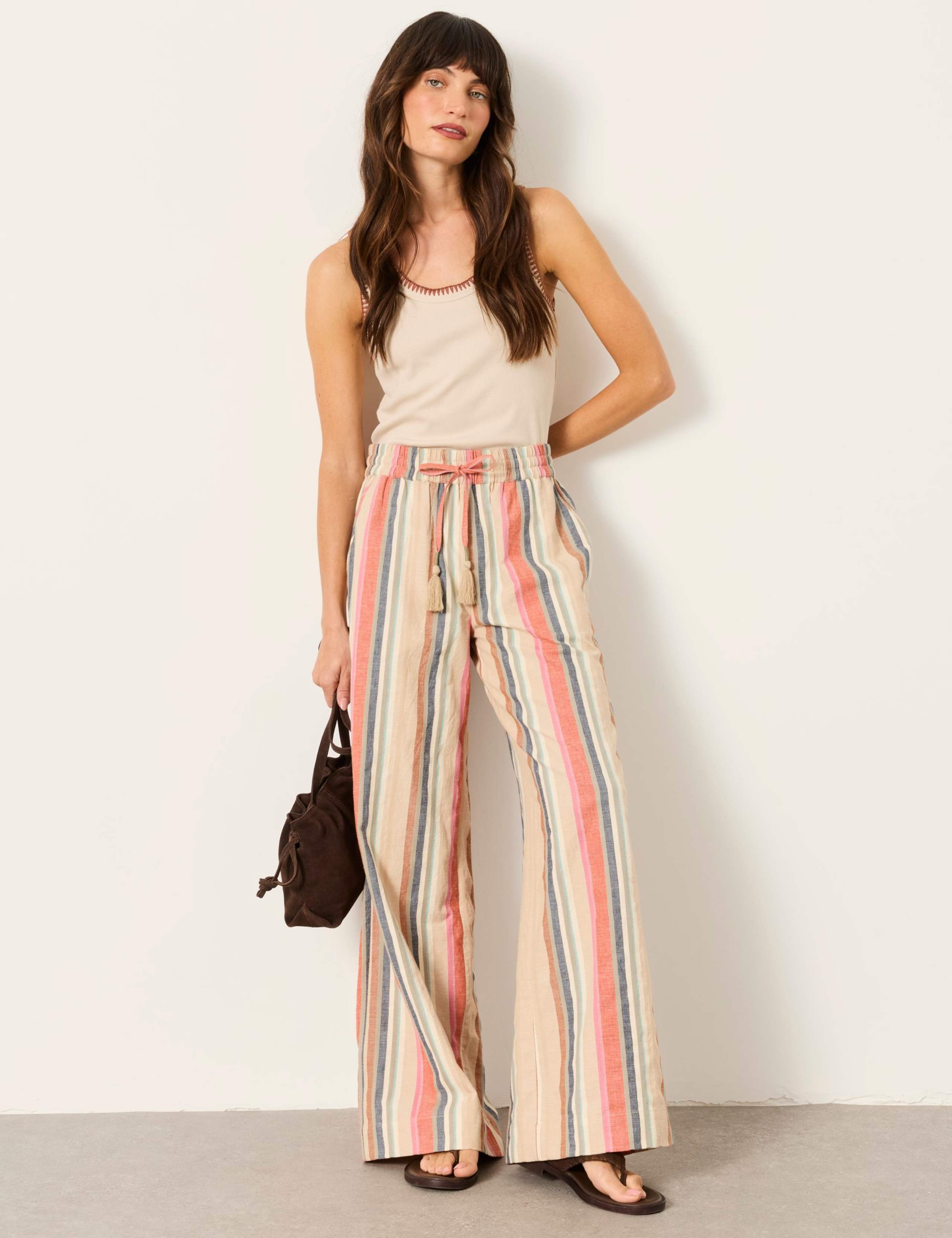 Striped Drawstring Wide Leg Trousers