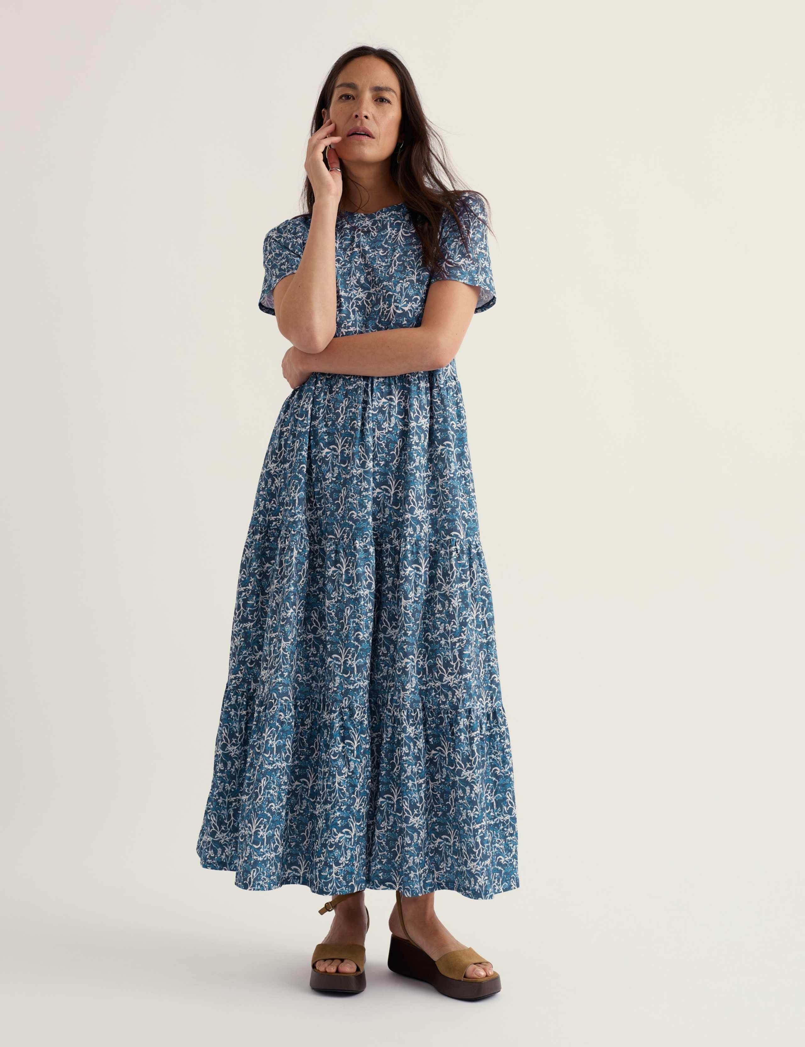 Pure Cotton Jersey Printed Midi Dress
