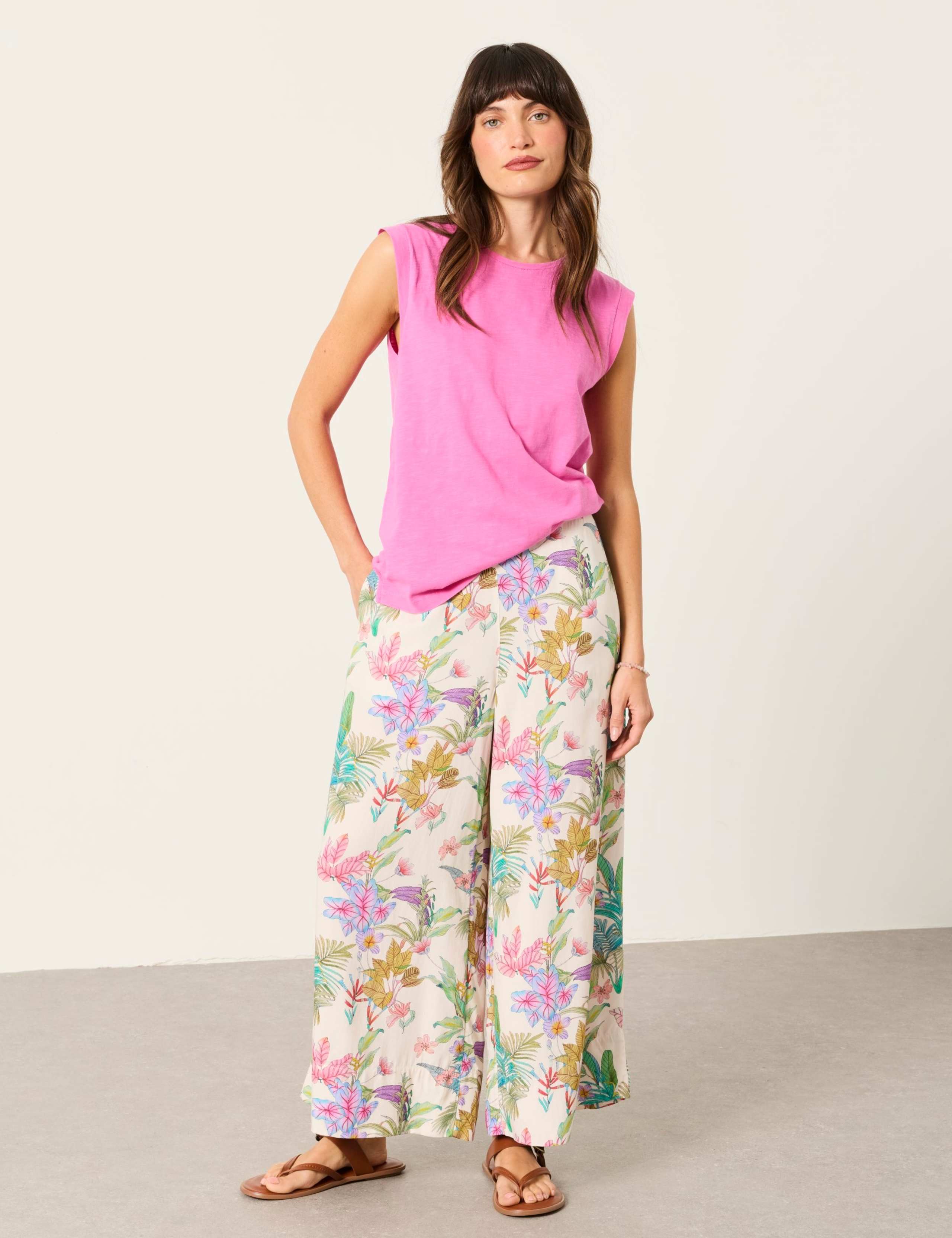 Floral Elasticated Waist Wide Leg Trousers