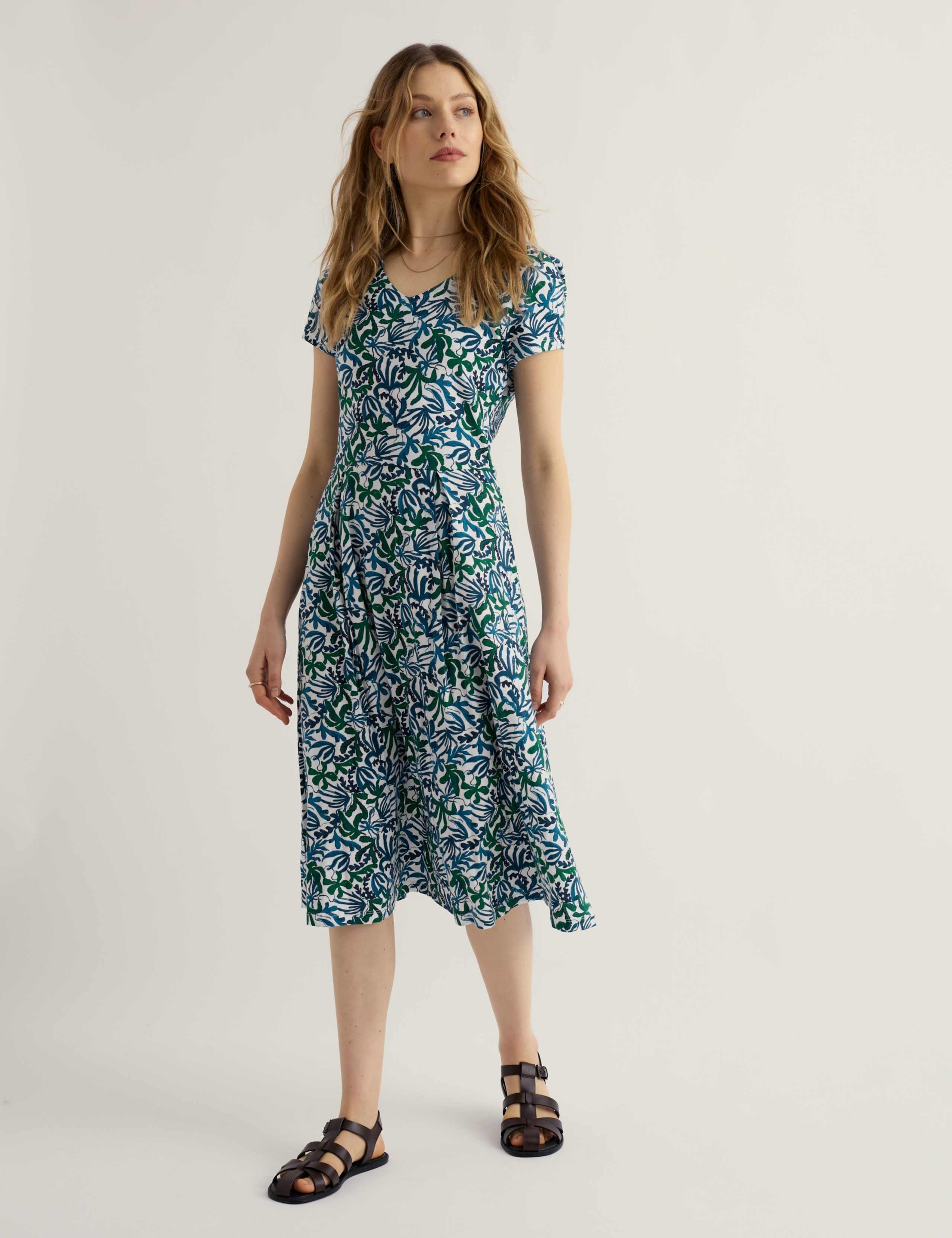 Cotton Rich Jersey Floral V-Neck Skater Dress