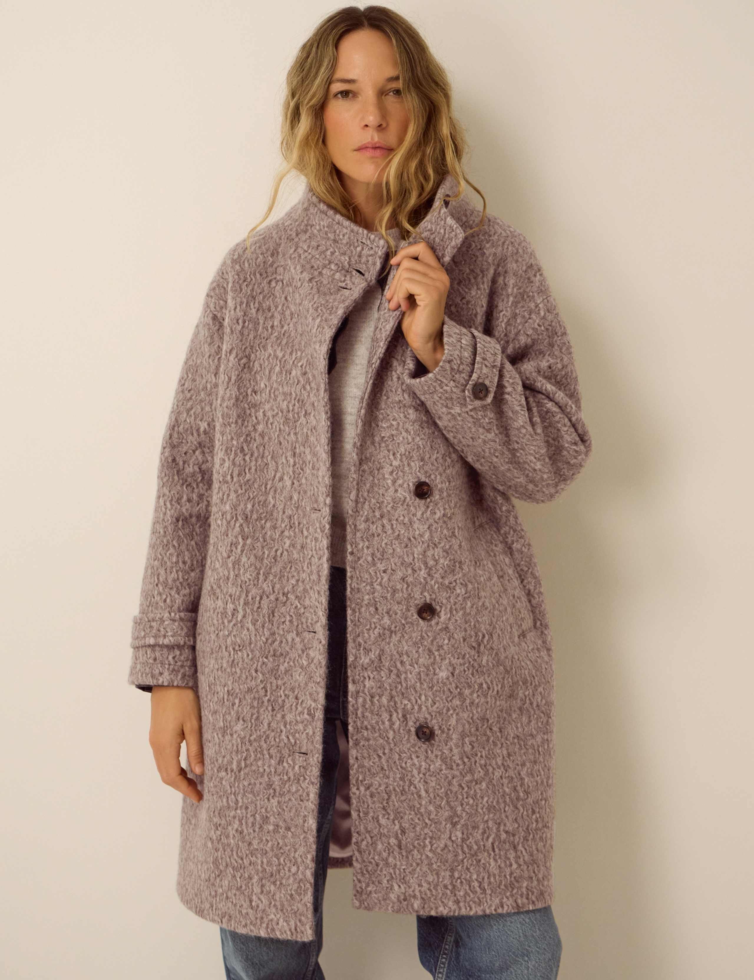 Textured Funnel Neck Coat