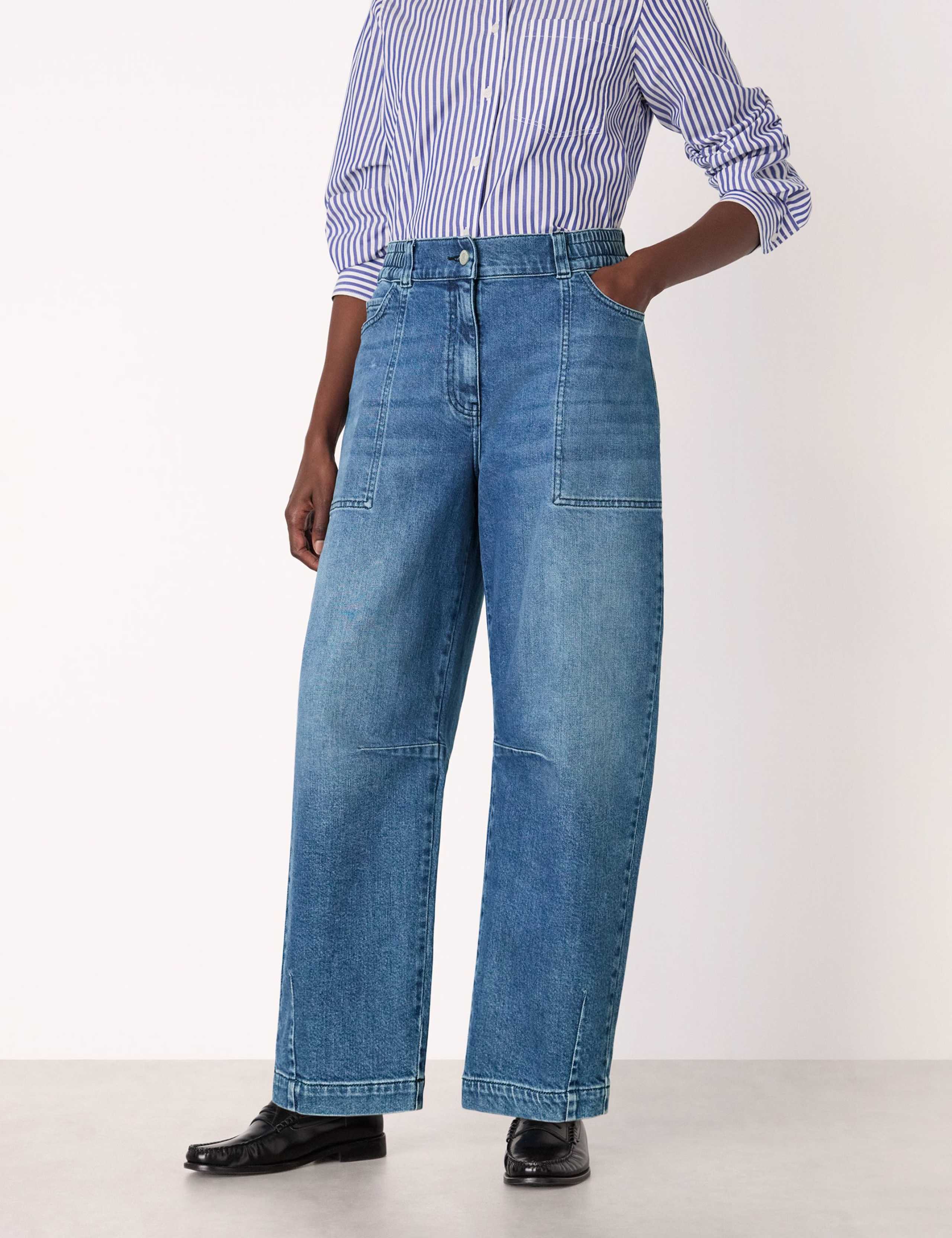 Elasticated High Waisted Barrel Jeans