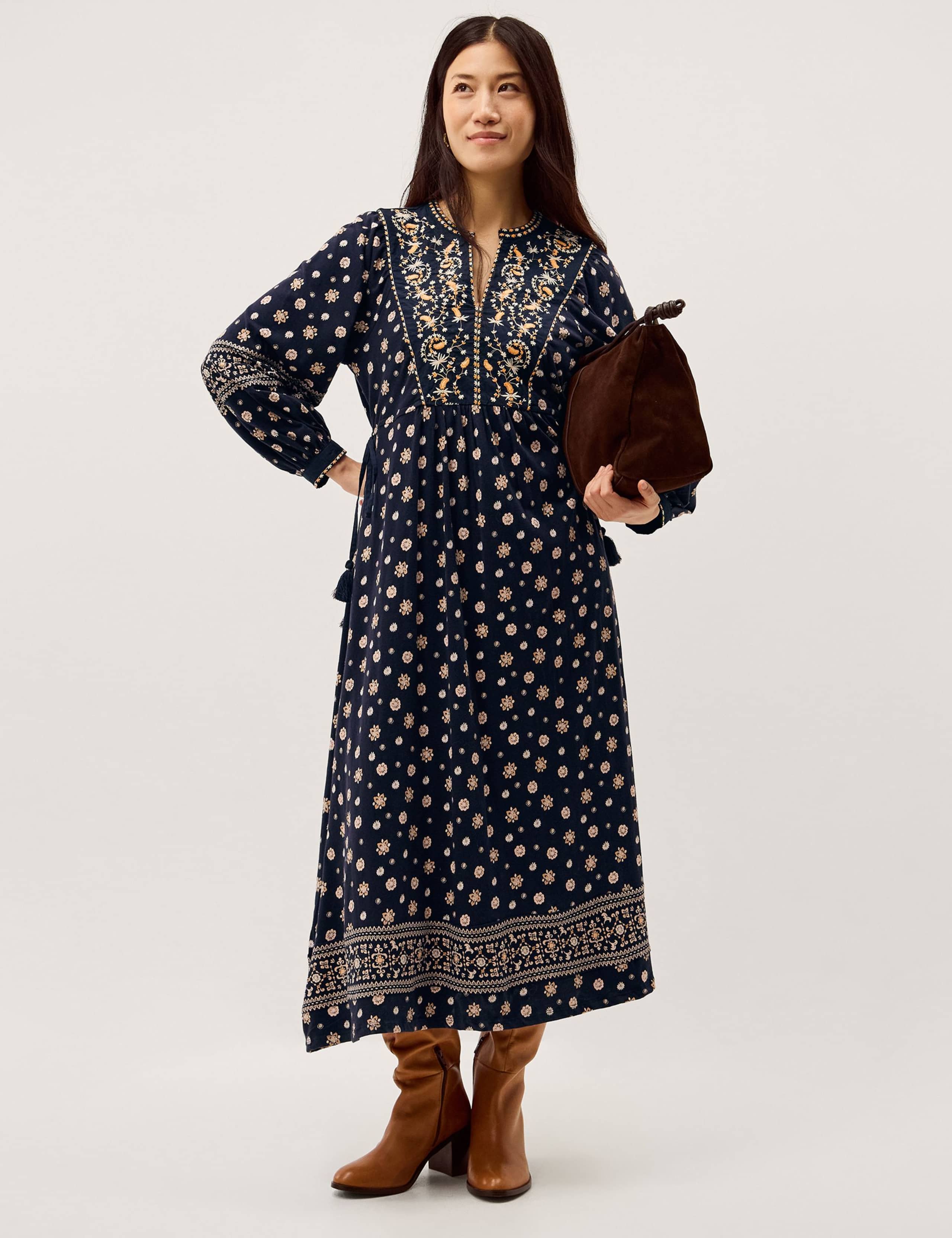 Jersey Printed Notch Neck Midi Tea Dress