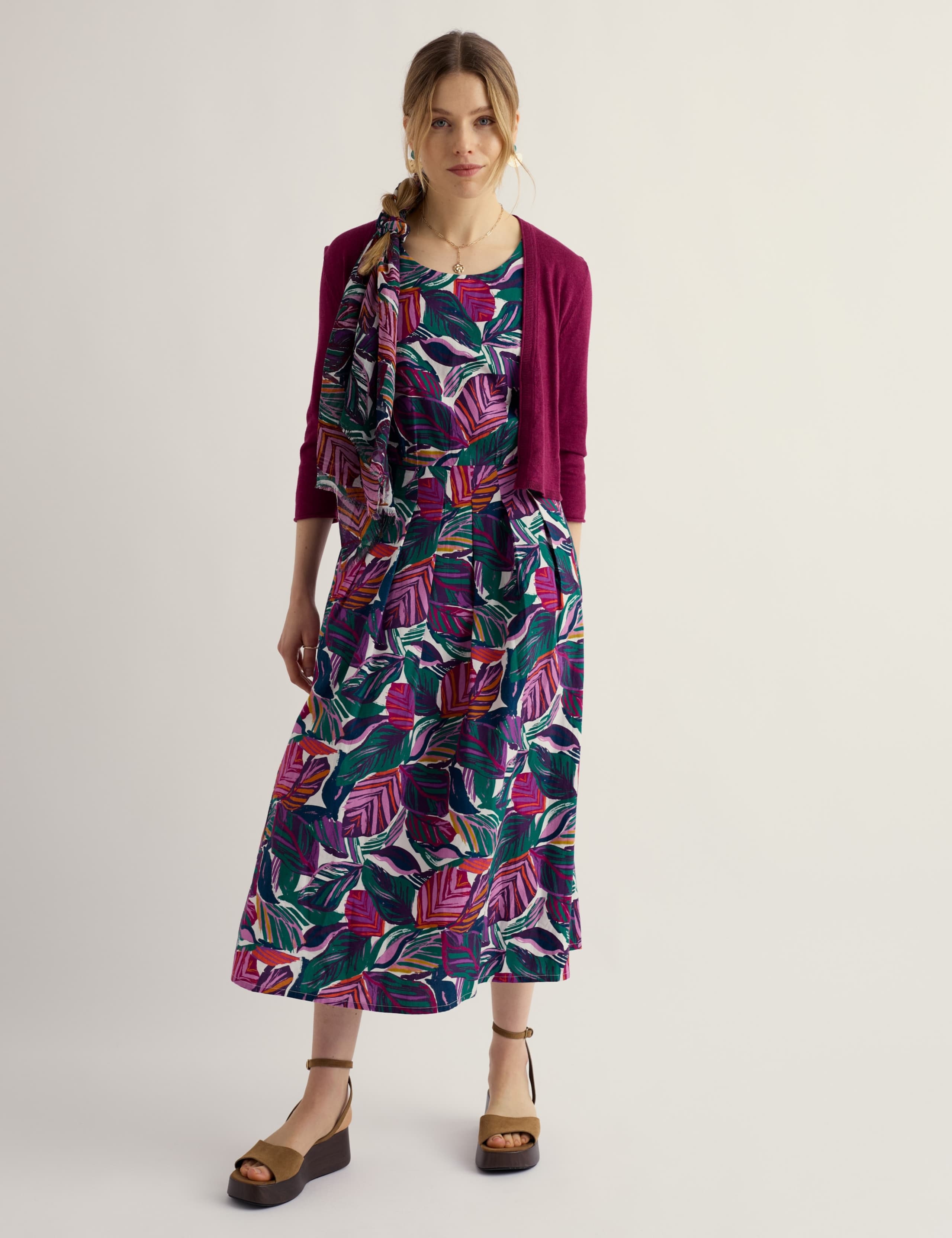 Pure Cotton Floral Midi Skater Dress