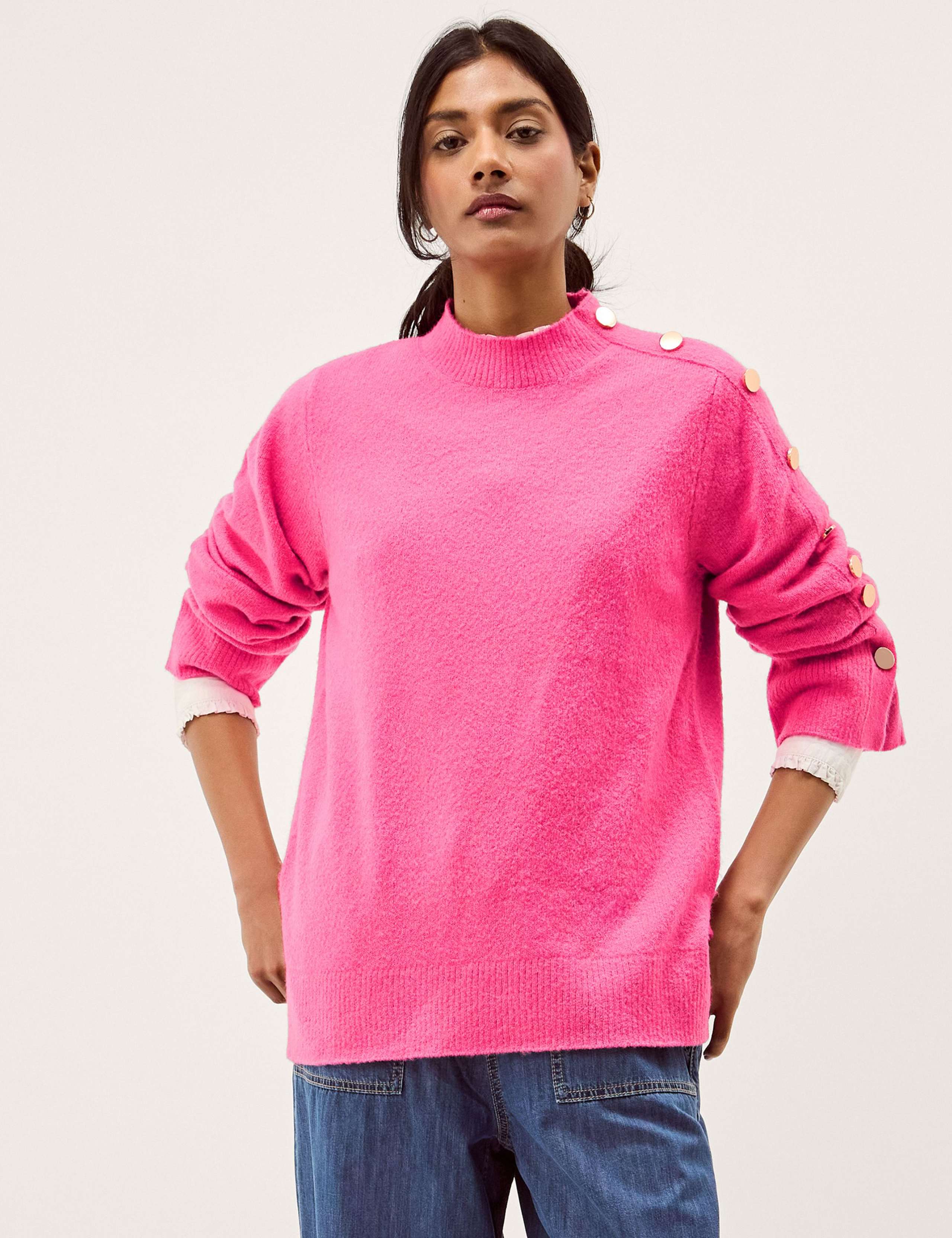 Funnel Neck Button Detail Jumper