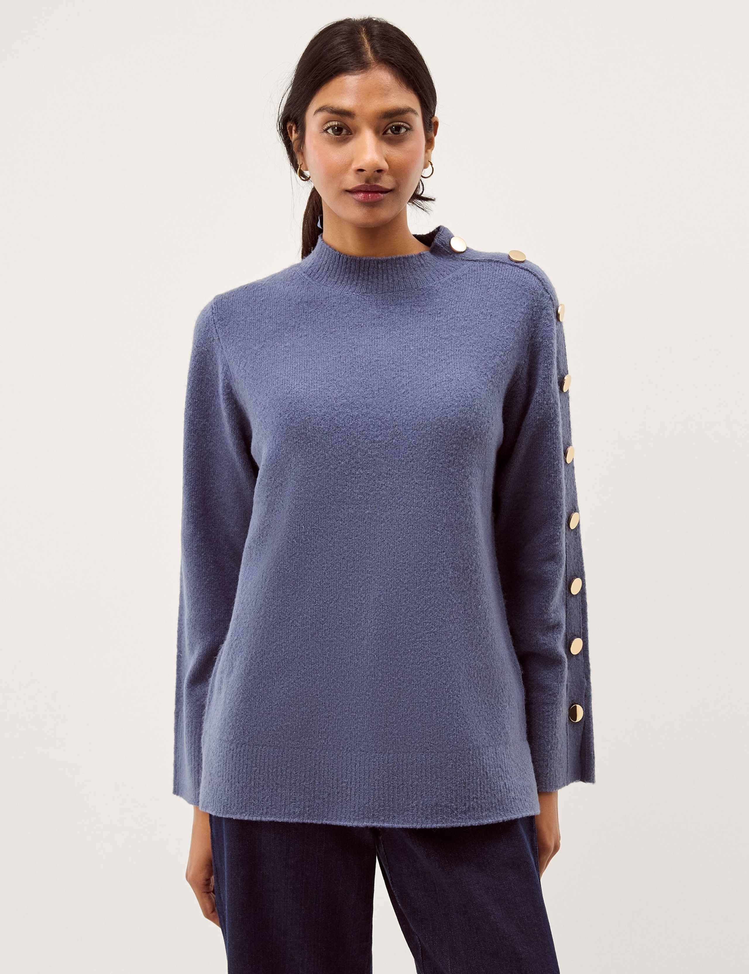 Funnel Neck Button Detail Jumper