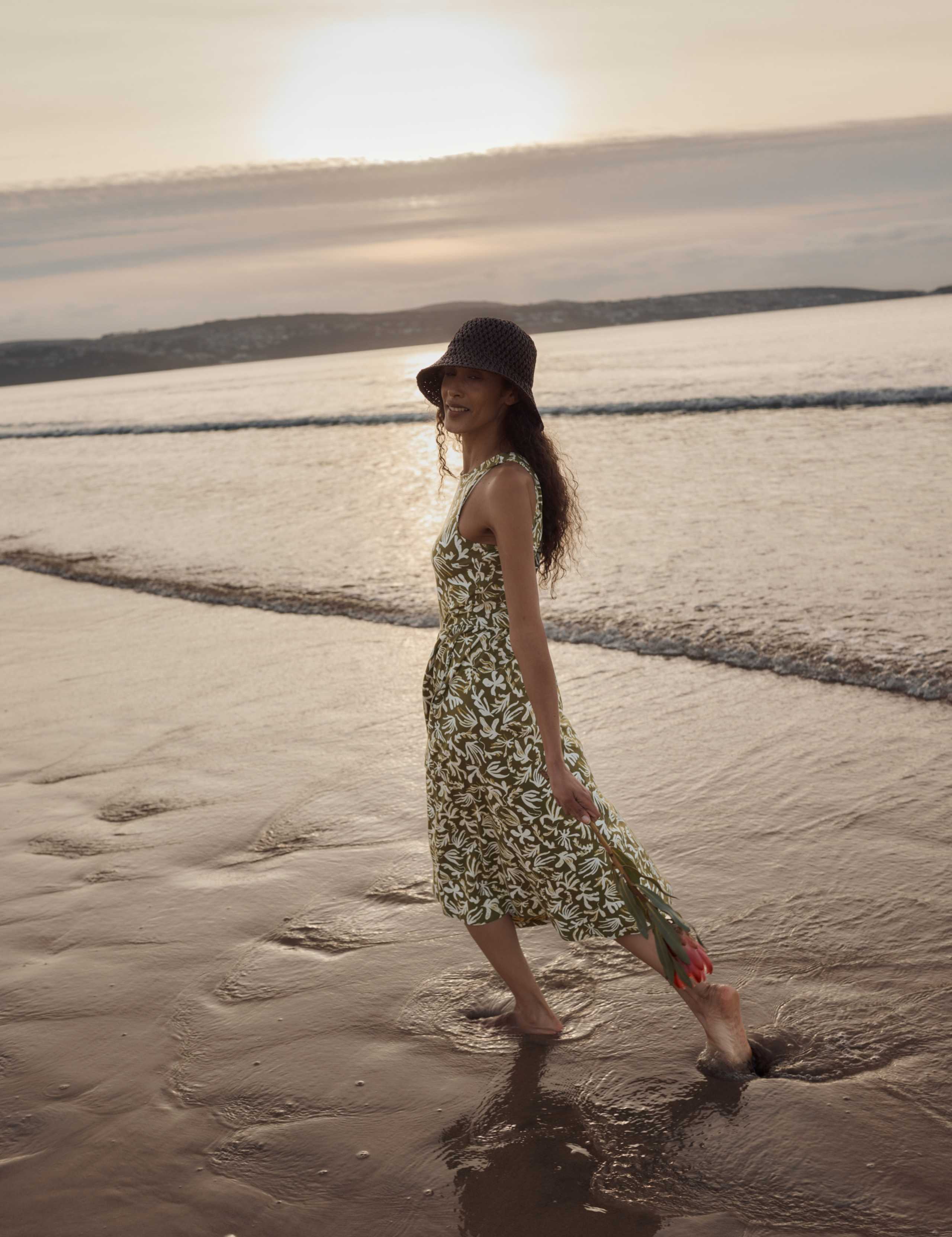 Cotton Rich Jersey Printed Midi Dress