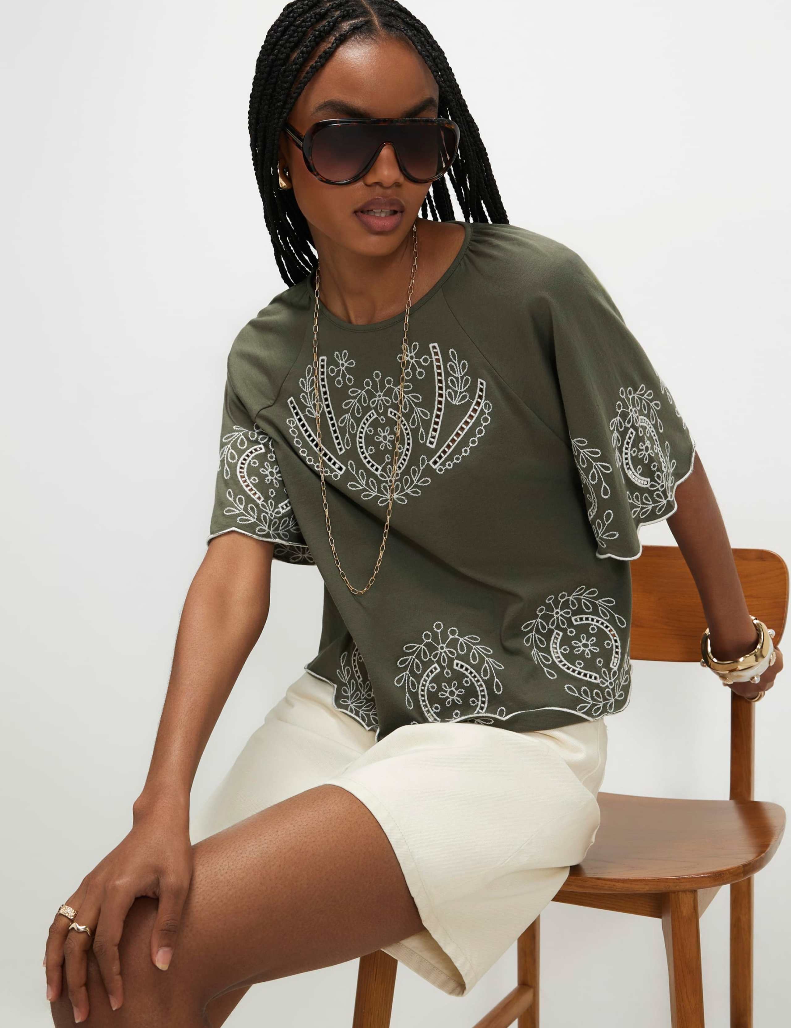 Embroidered Angel Sleeve T-Shirt