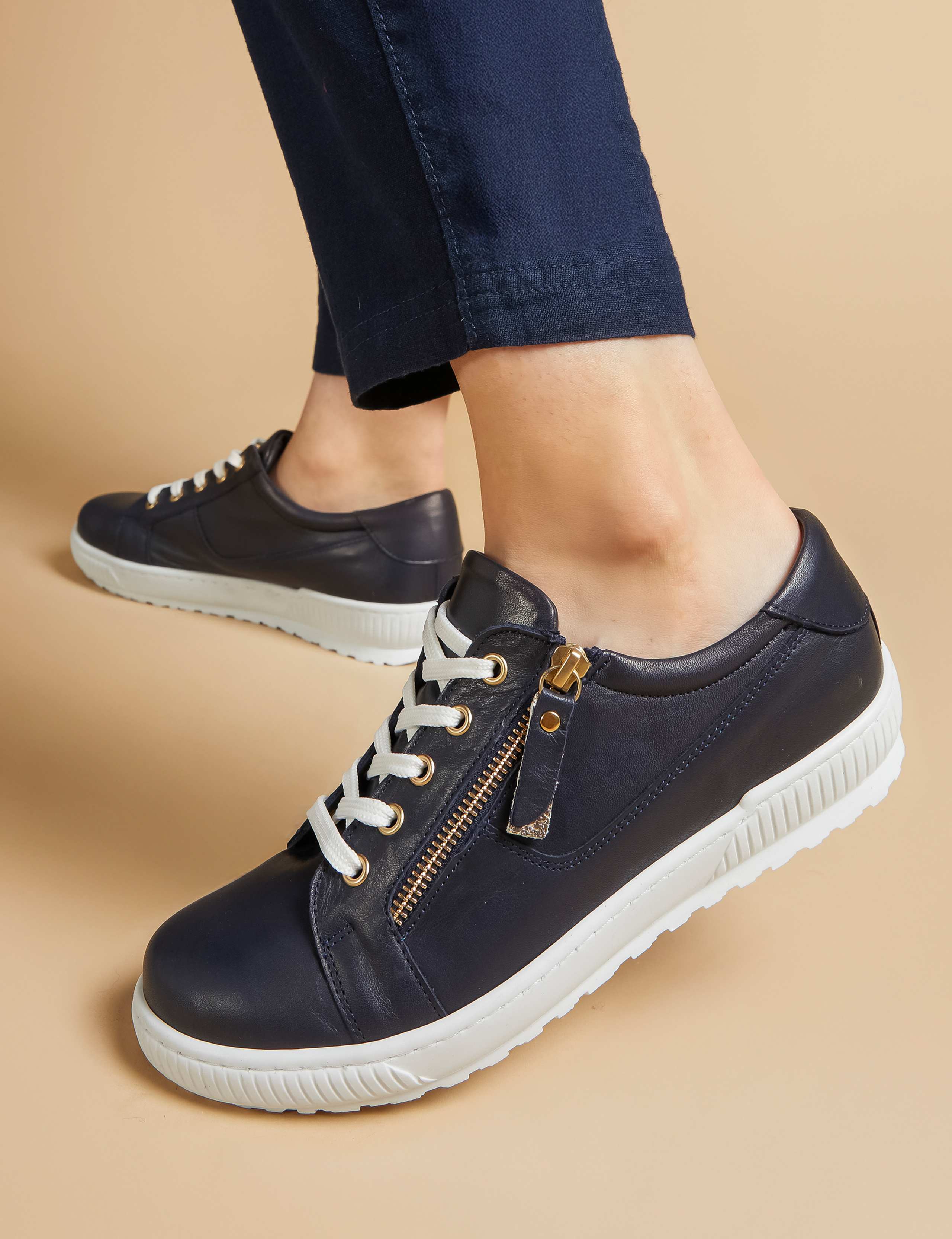 Wide Fit Leather Lace Up Trainers