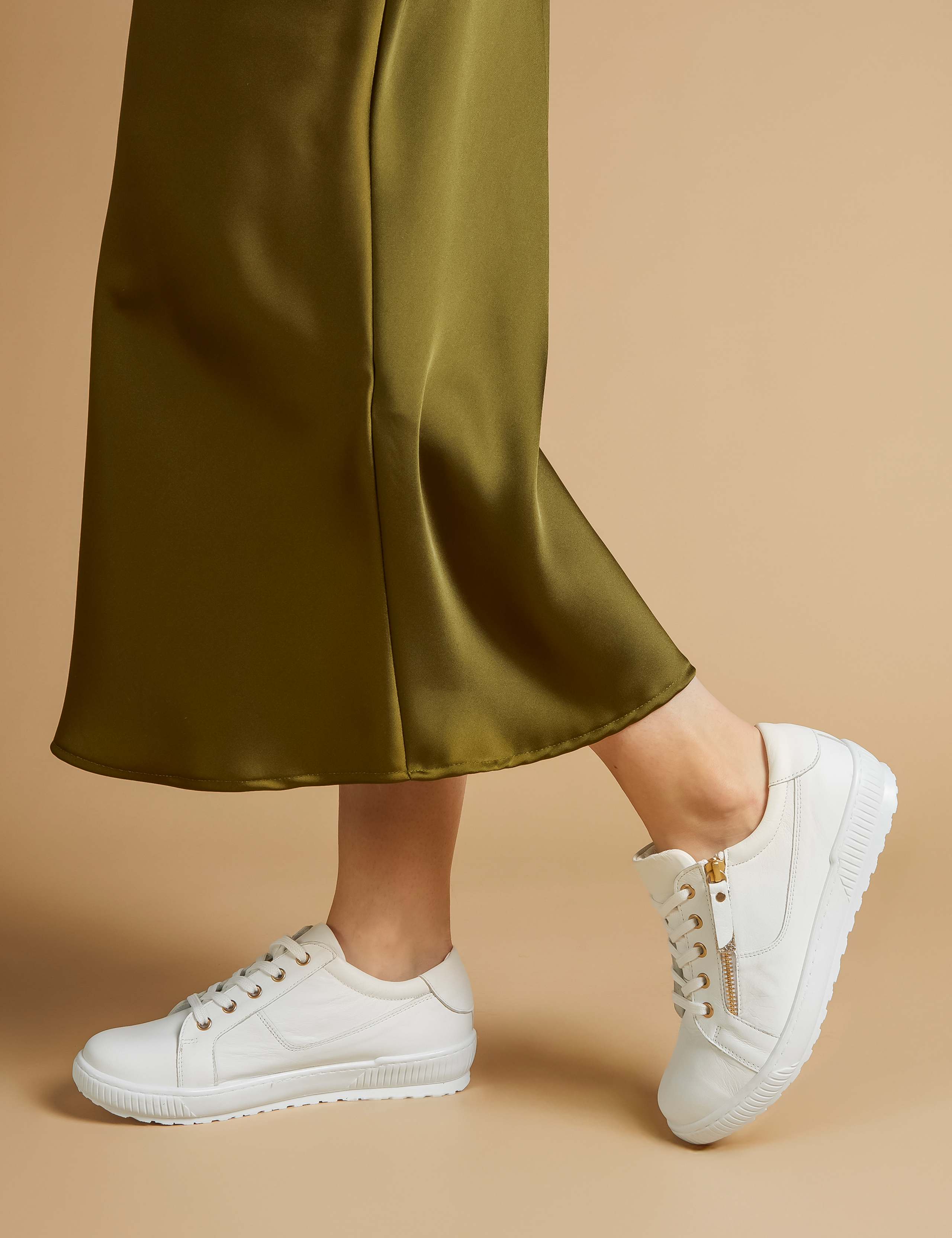 Wide Fit Leather Lace Up Trainers