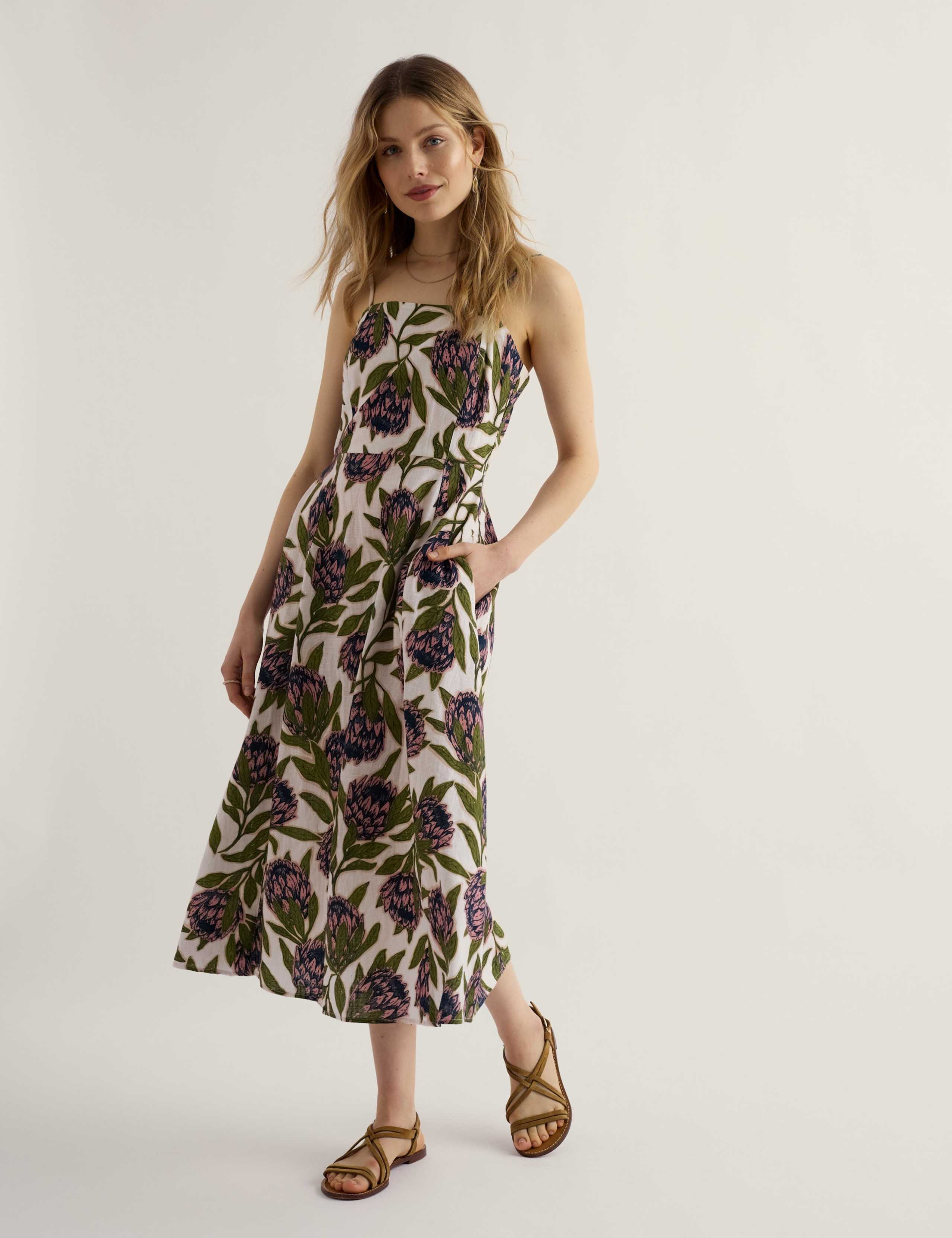 Pure Cotton Floral Bandeau Midi Dress
