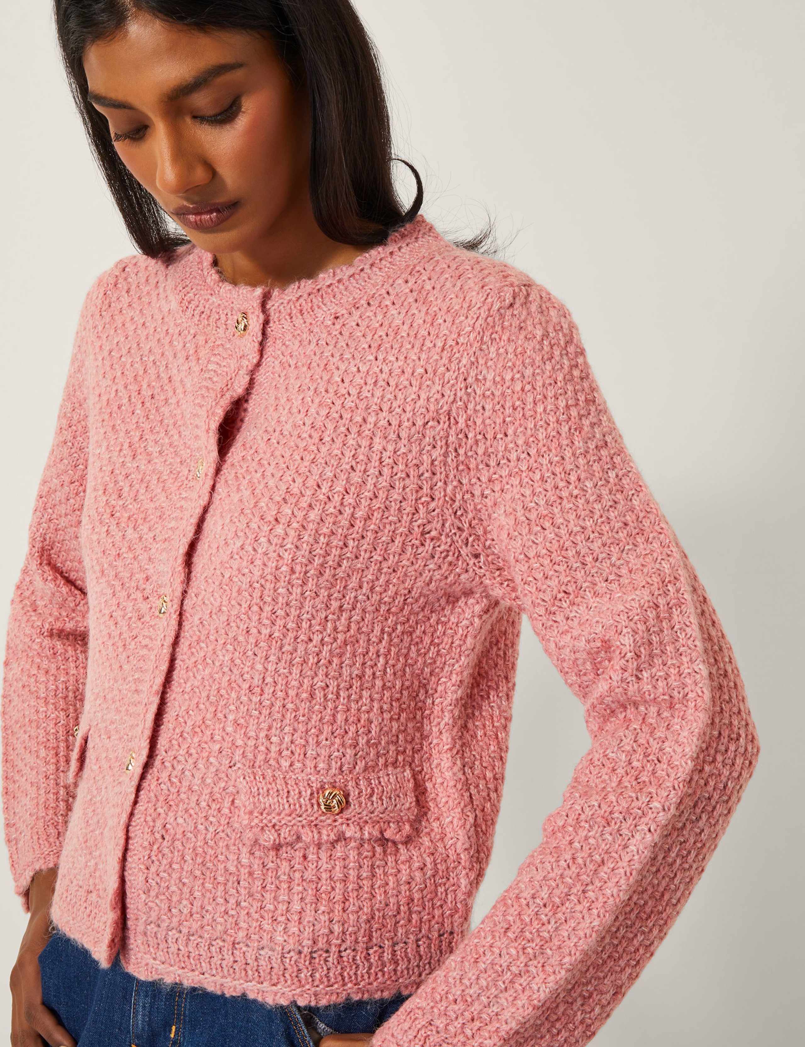 Textured Stitch Button Front Cardigan