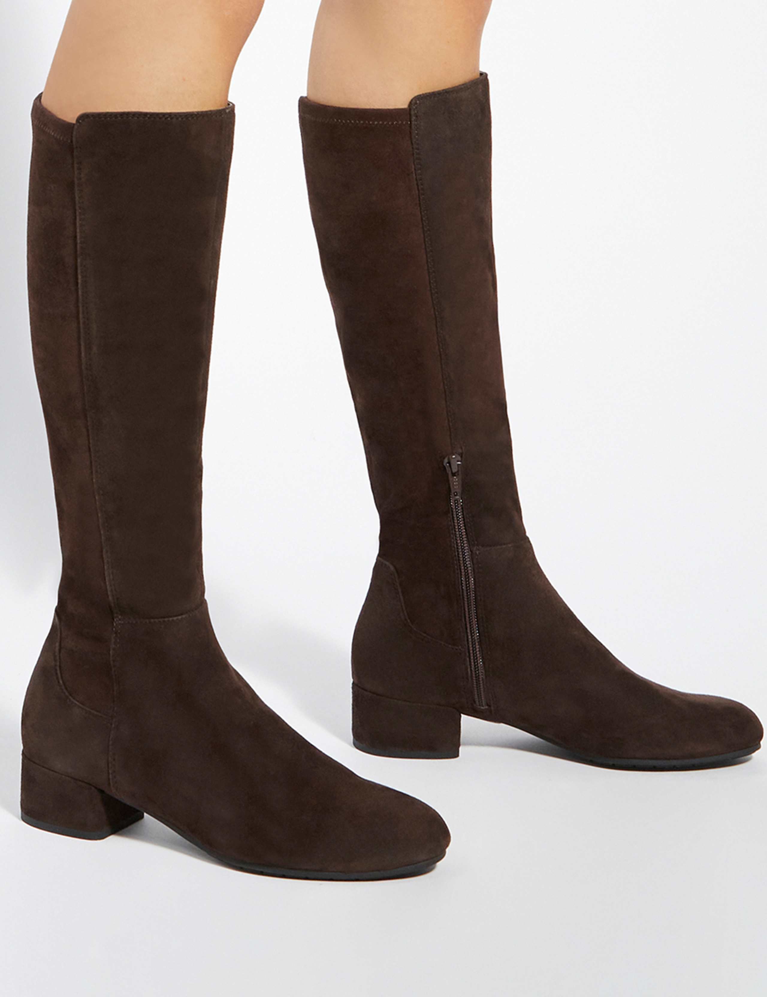 Suede Block Heel Knee High Boots
