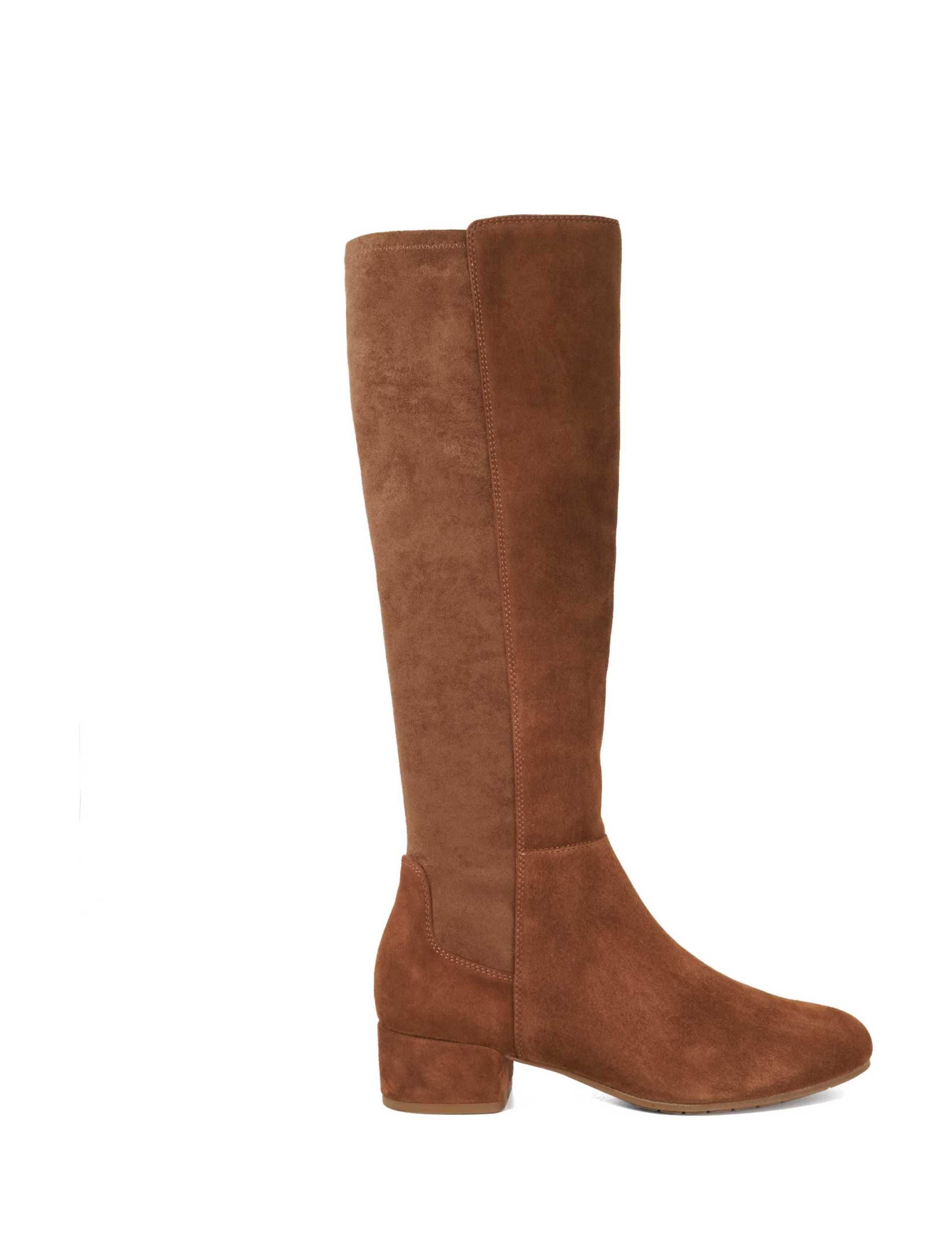 Suede Block Heel Knee High Boots