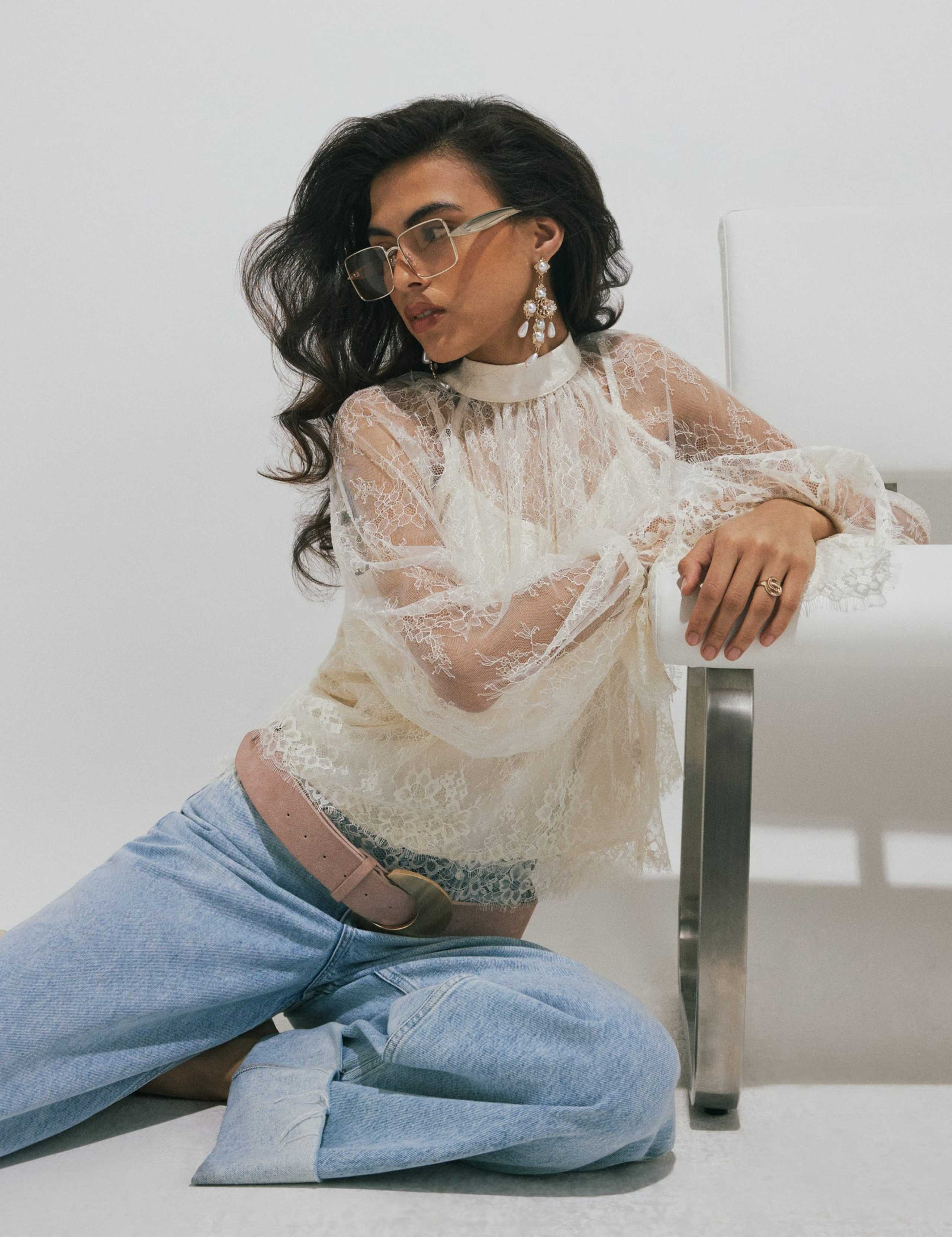 Lace Bow Neck Blouse