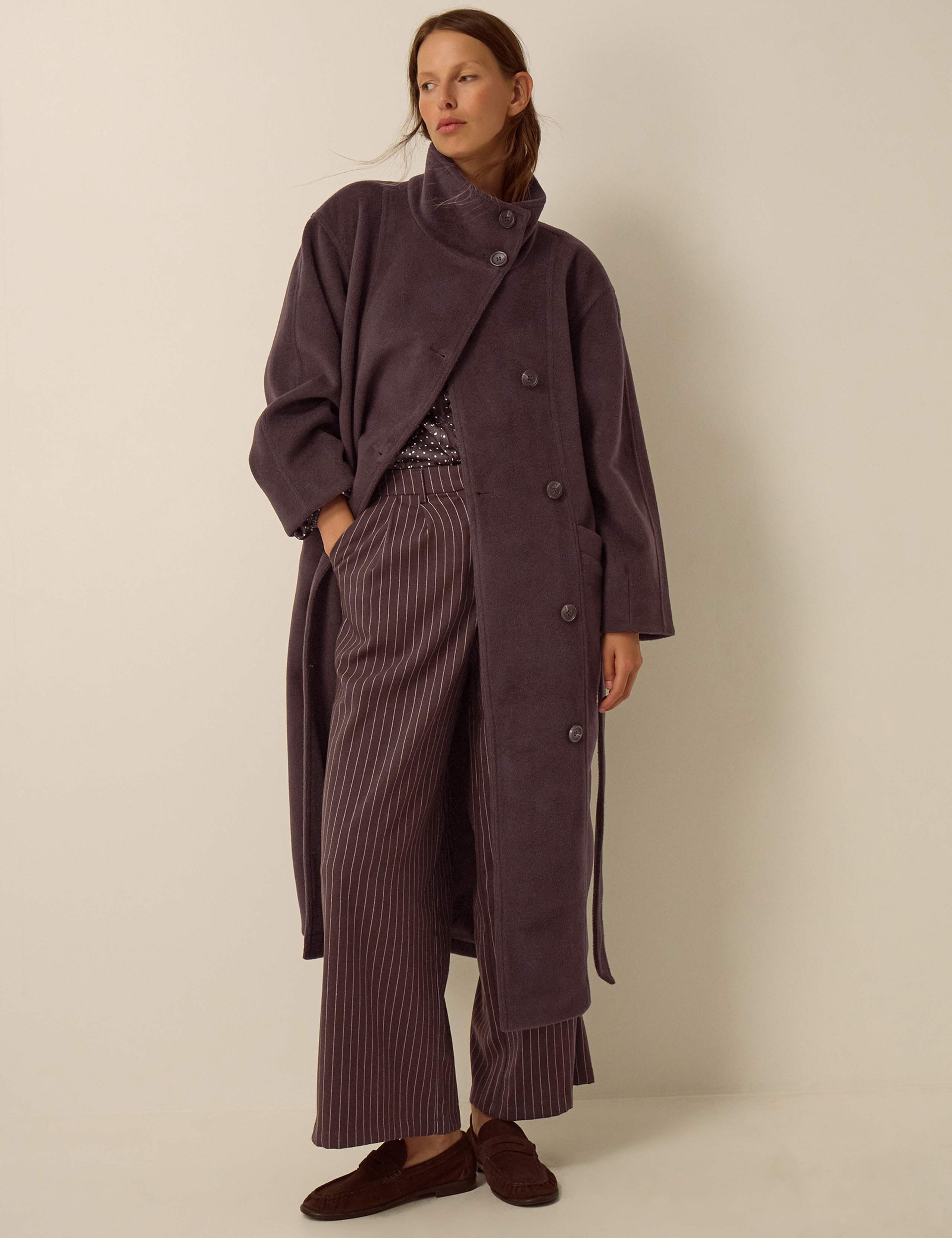Belted Funnel Neck Coat