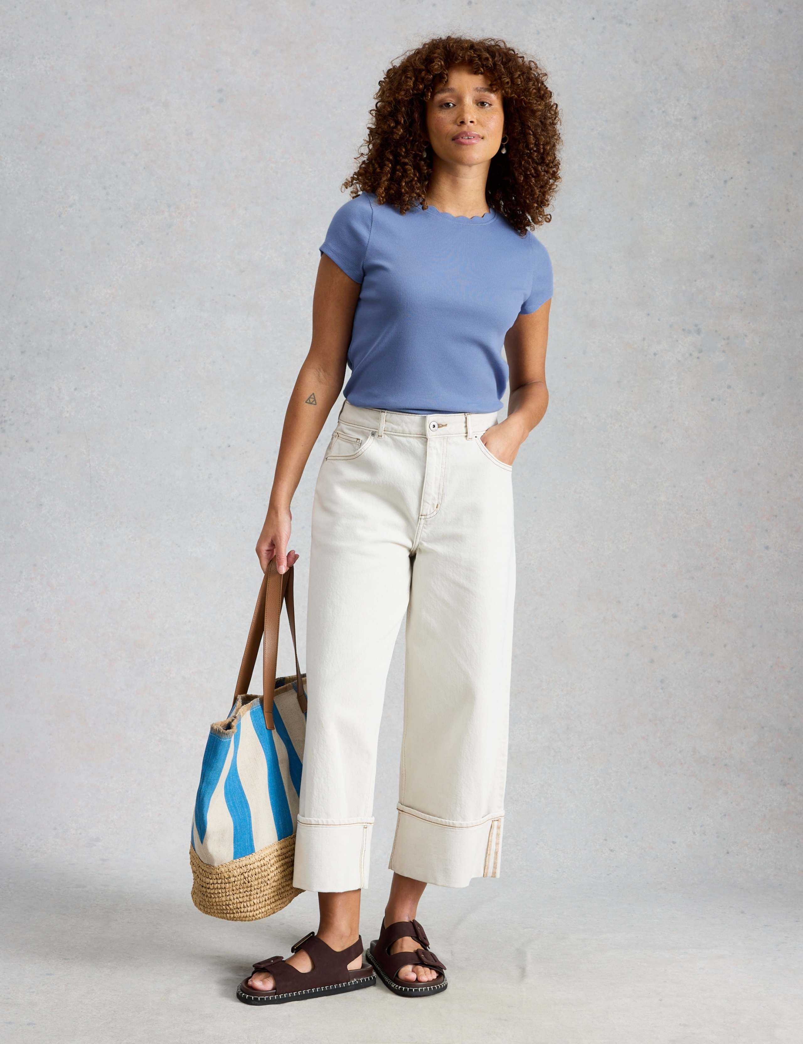 Cotton Rich Ribbed Scallop T-Shirt