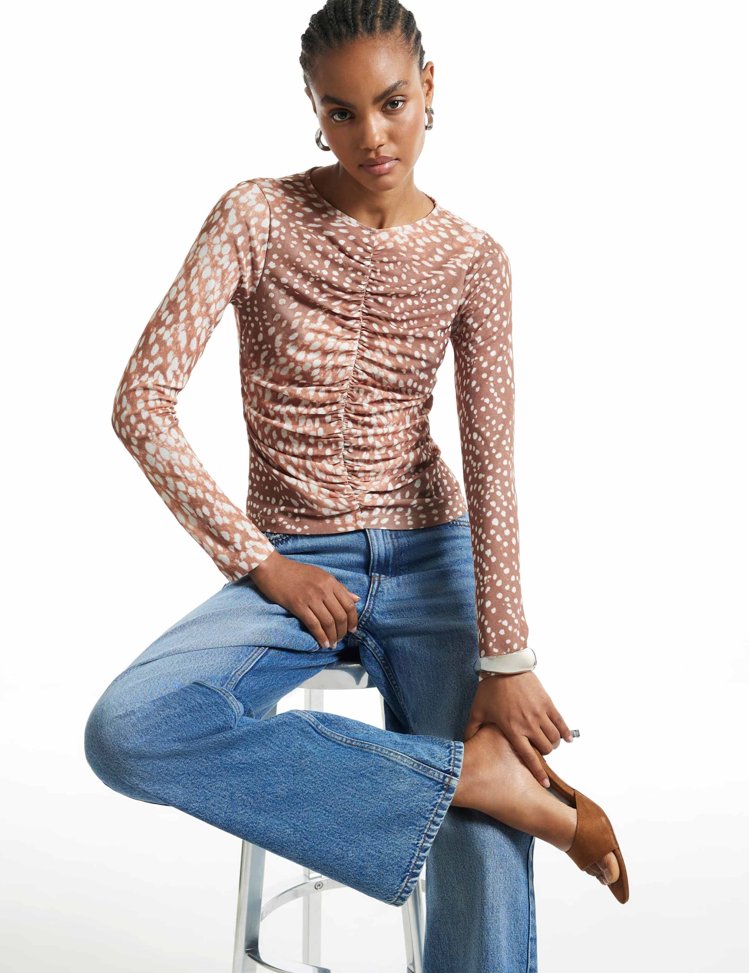 Animal Print Ruched Front Top