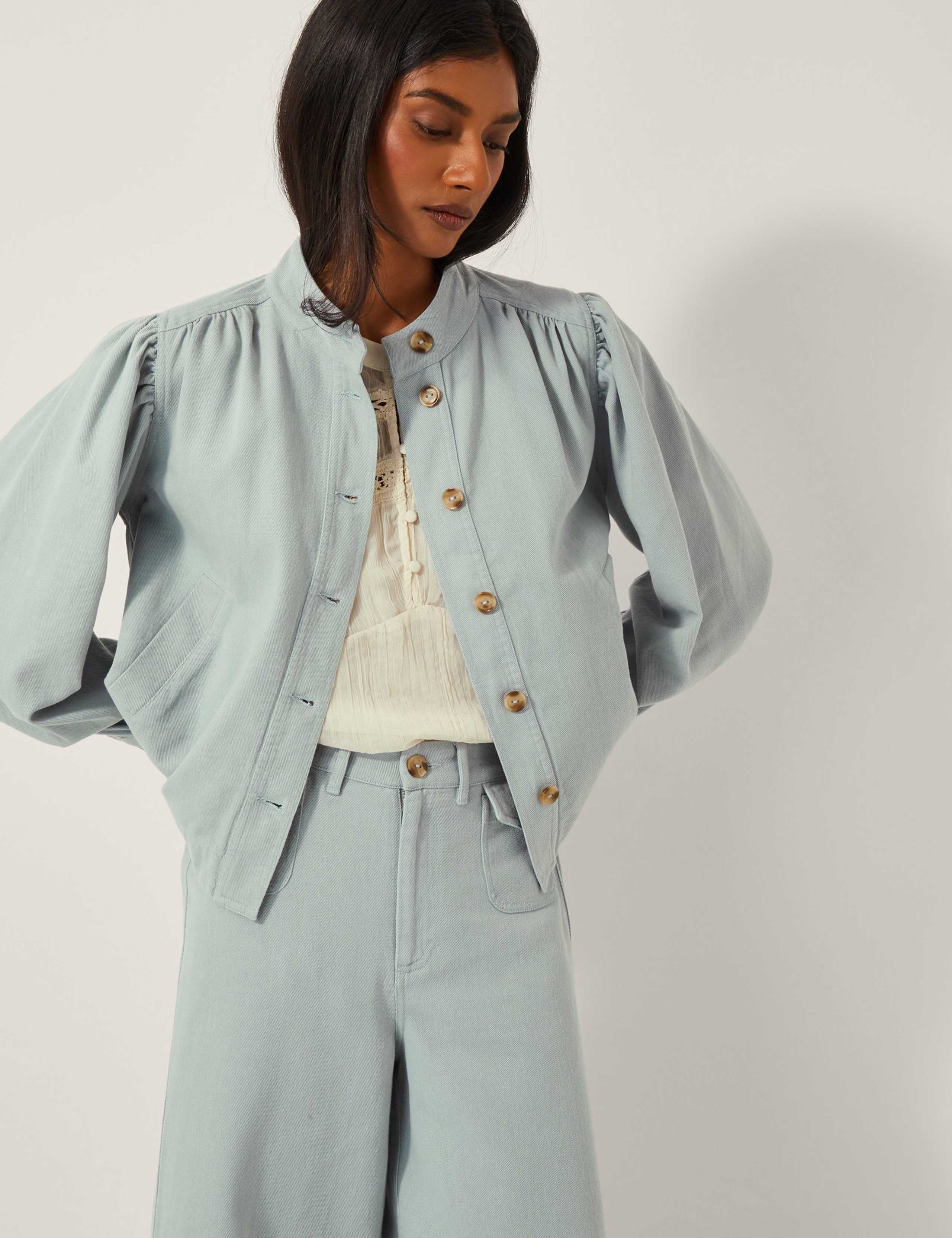 Pure Cotton Denim Puff Sleeve Jacket