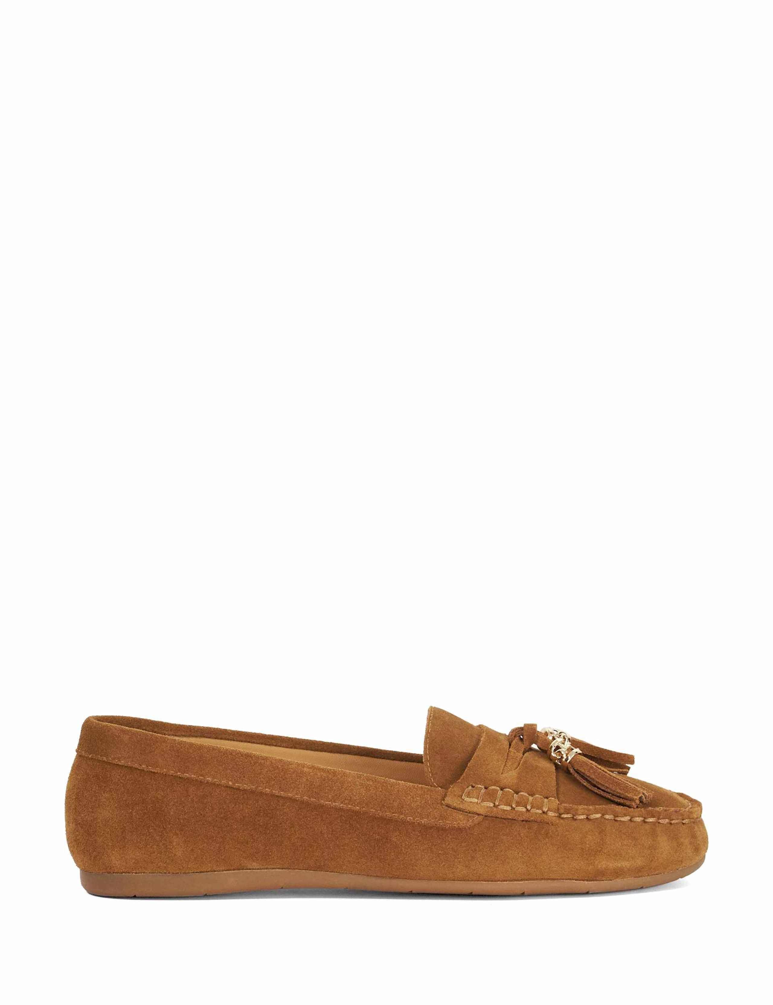 Wide Fit Leather Tassel Flat Loafers