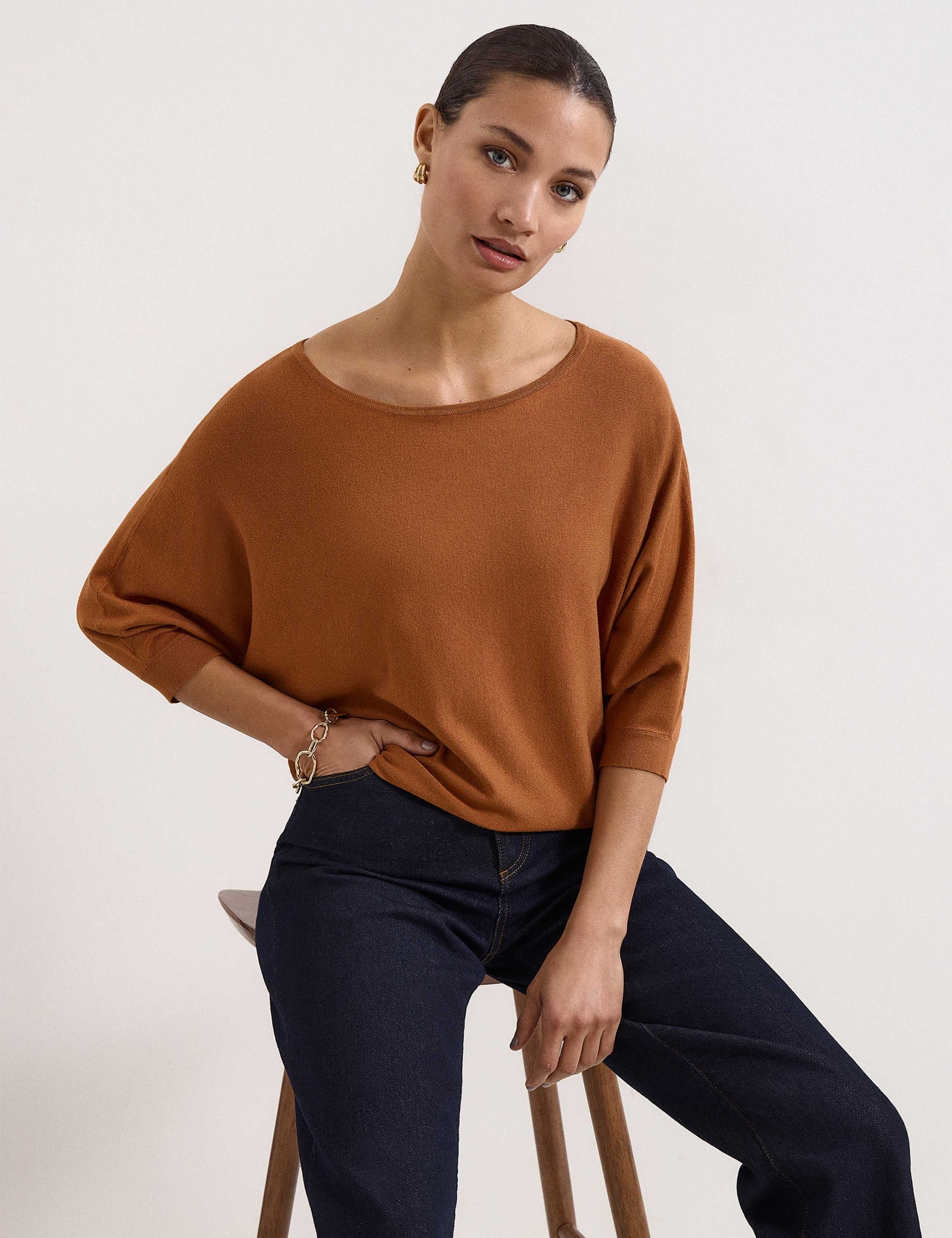 Slash Neck Batwing Sleeve Knitted Top