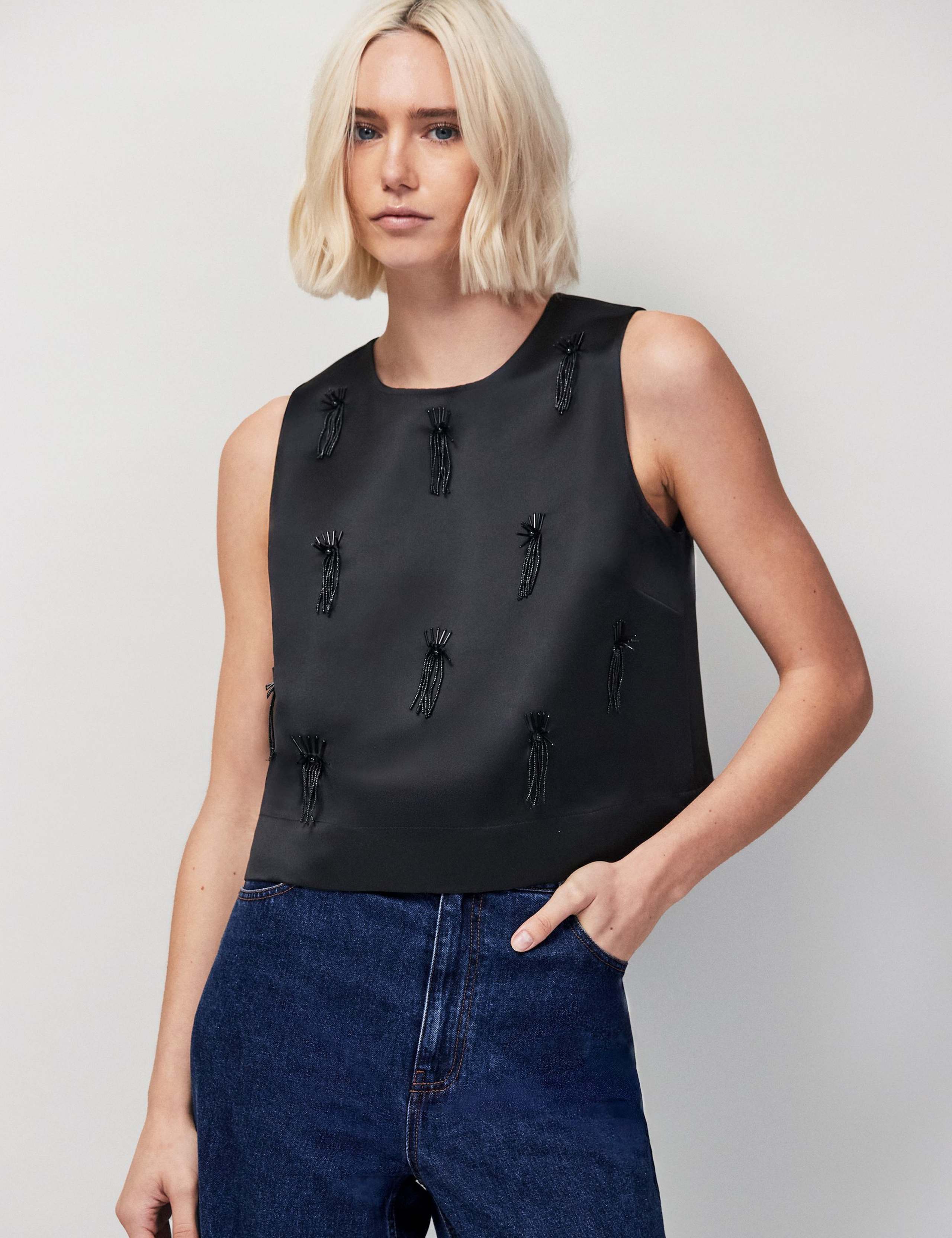 Embroidered Beaded Shell Top