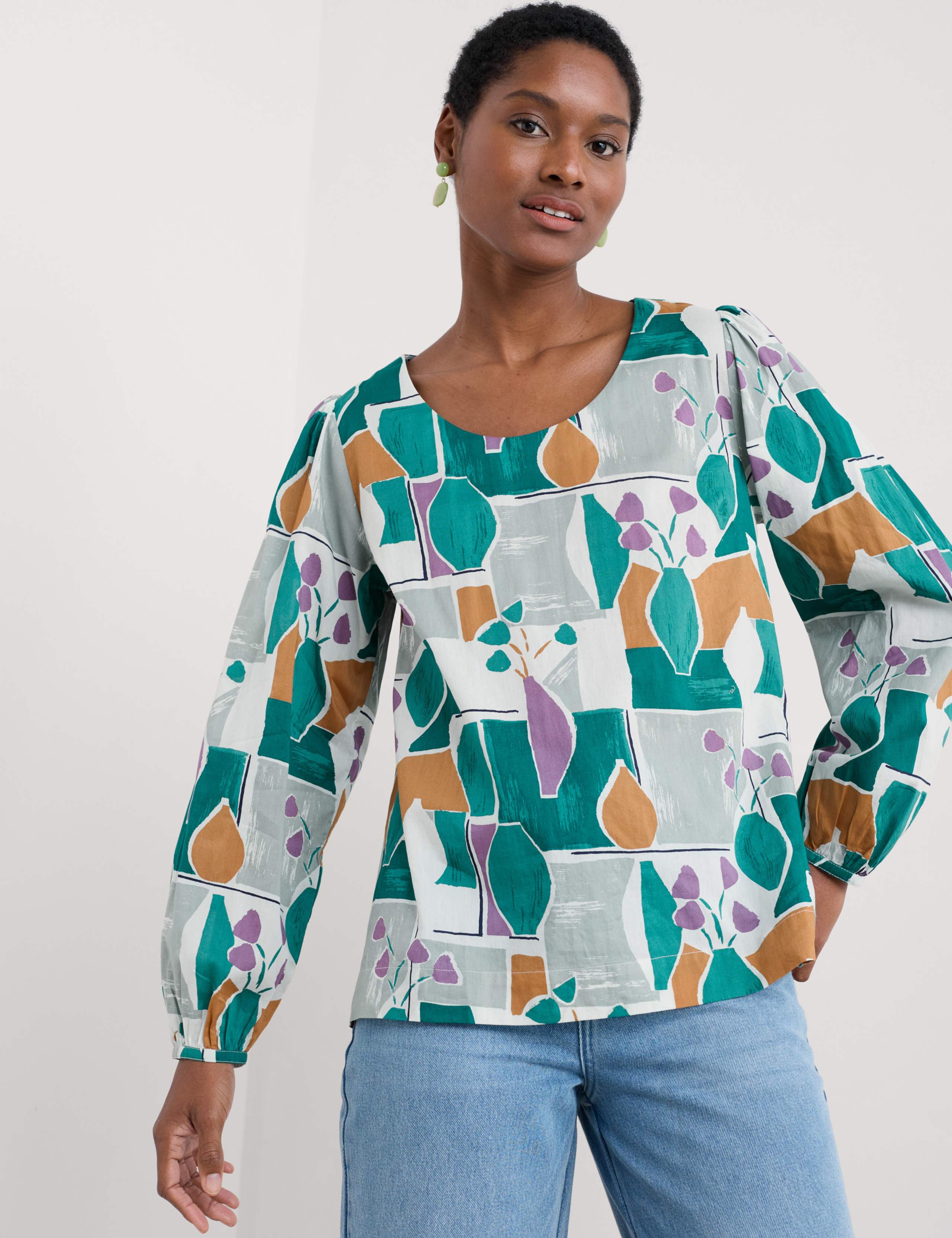 Pure Cotton Printed Scoop Neck Blouse