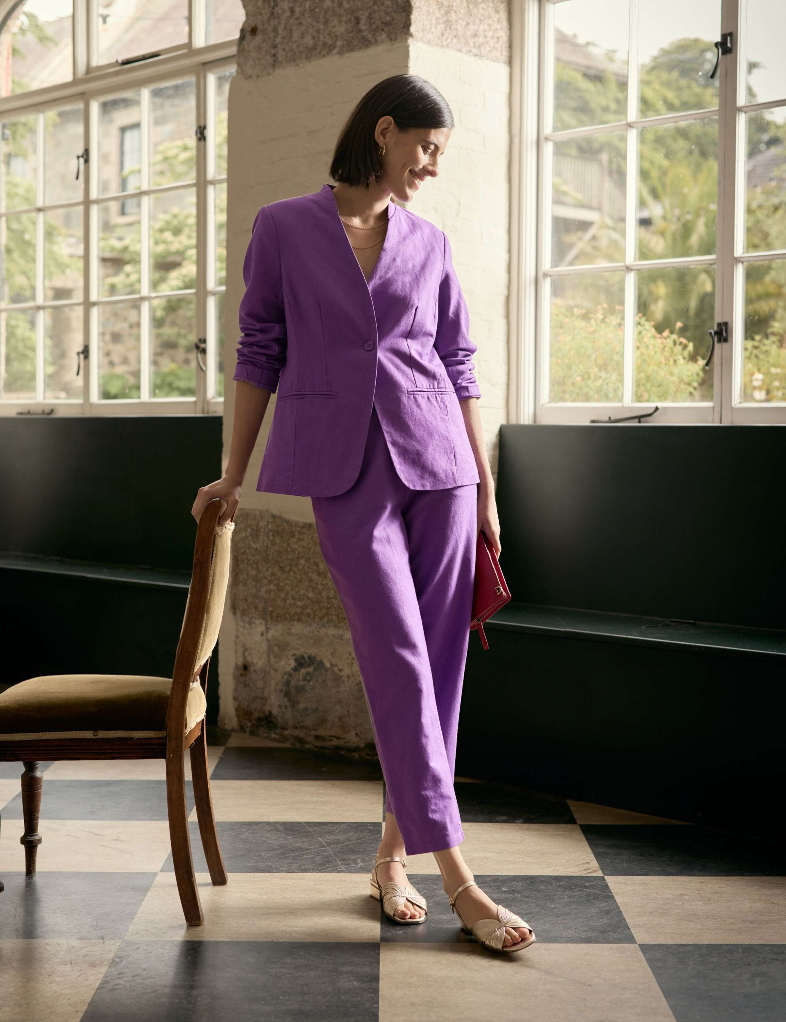 Linen Blend Slim Single Breasted Blazer