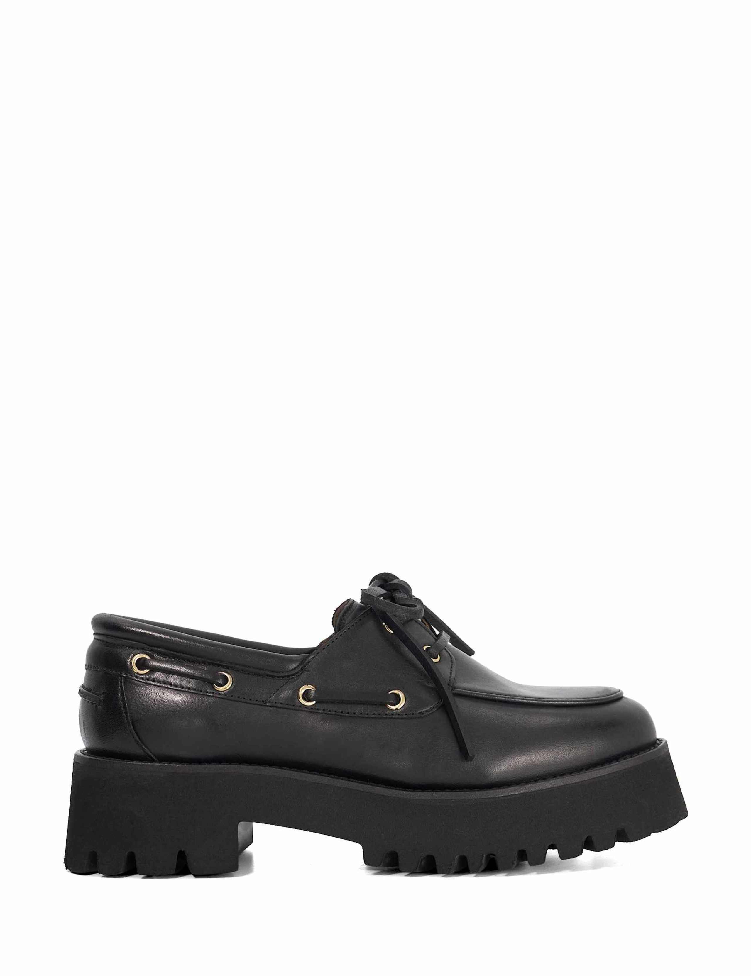 Leather Chunky Cleated Platform Boat Shoes