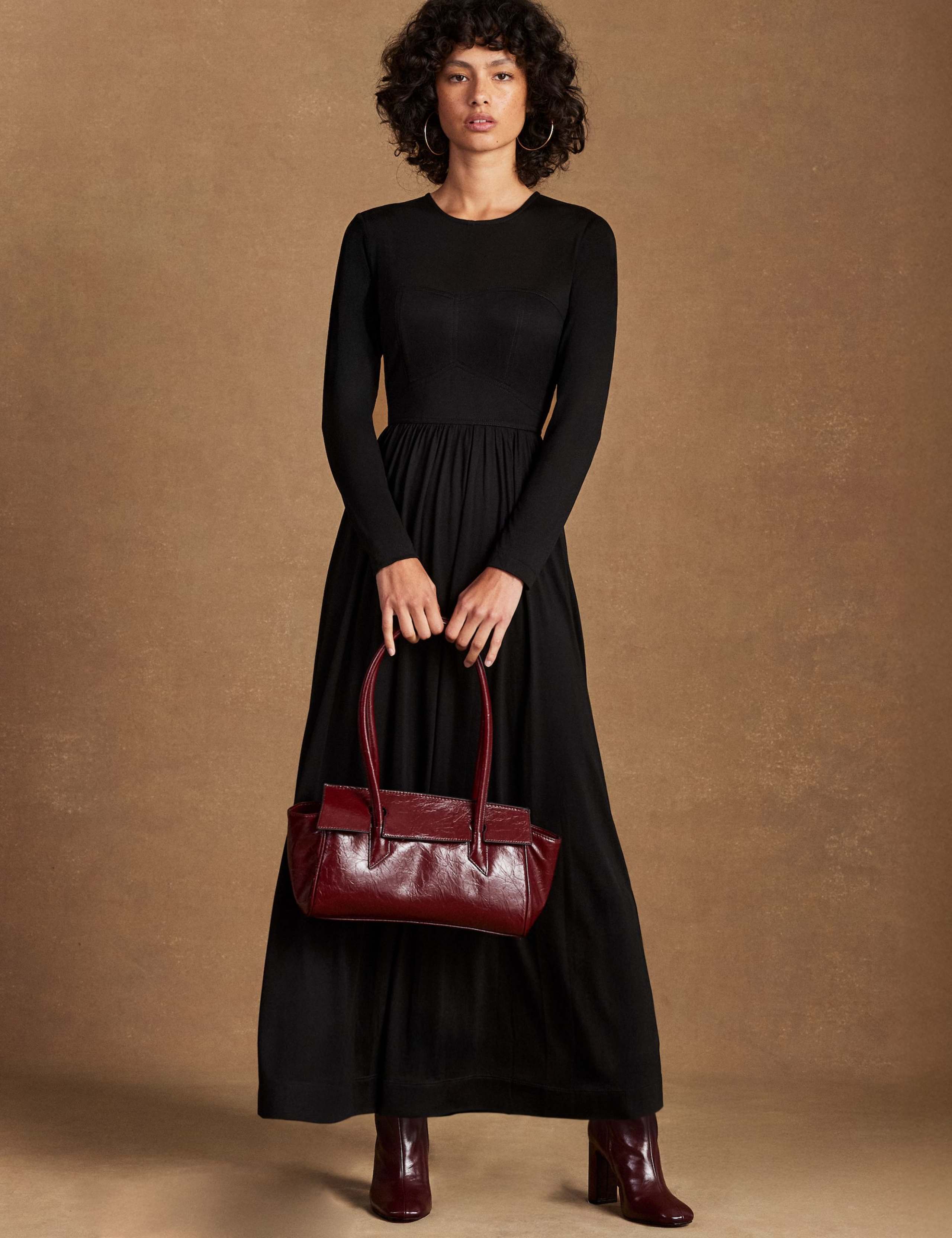 Jersey Sheer Sleeve Midaxi Waisted Dress