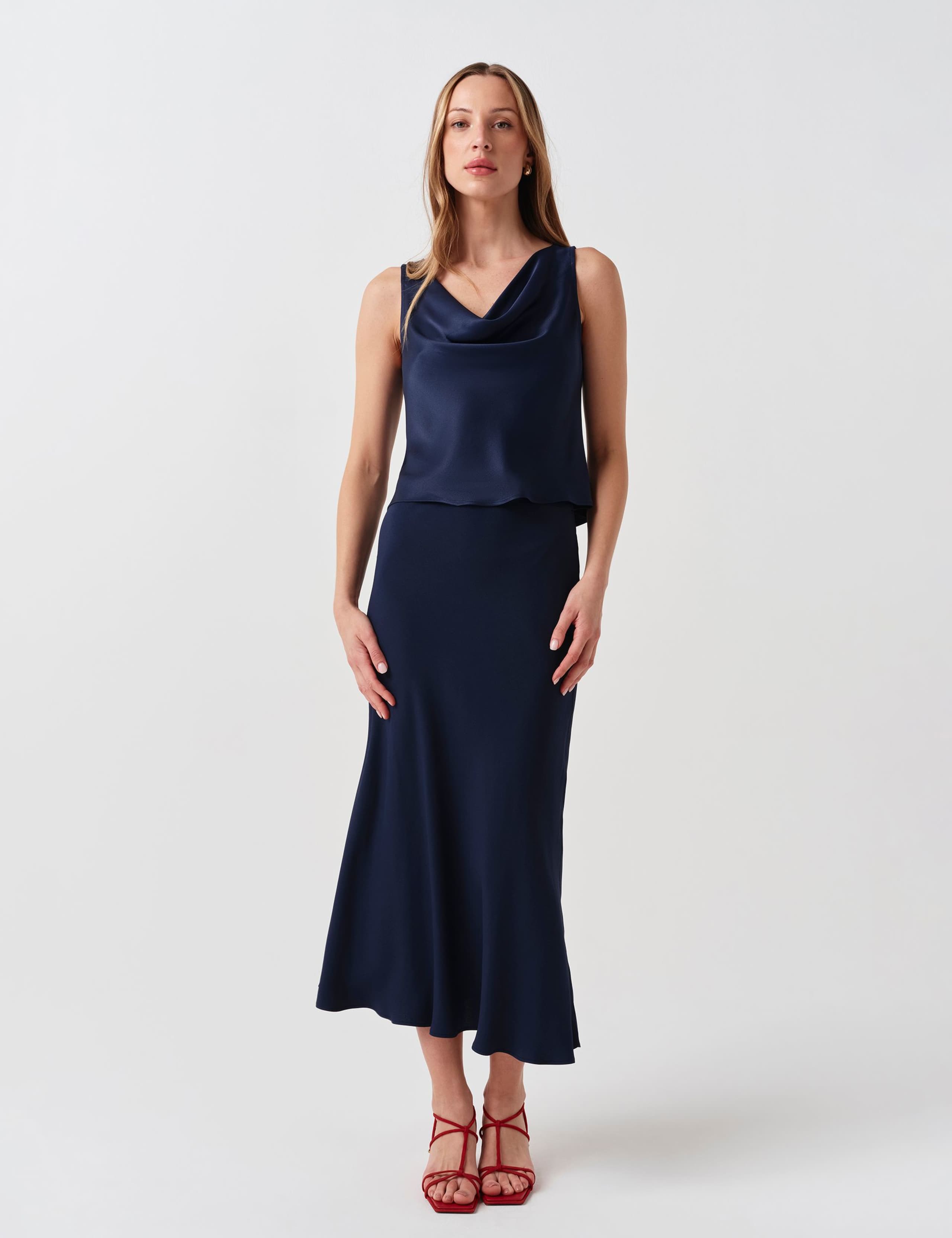 Crepe Midi Slip Skirt