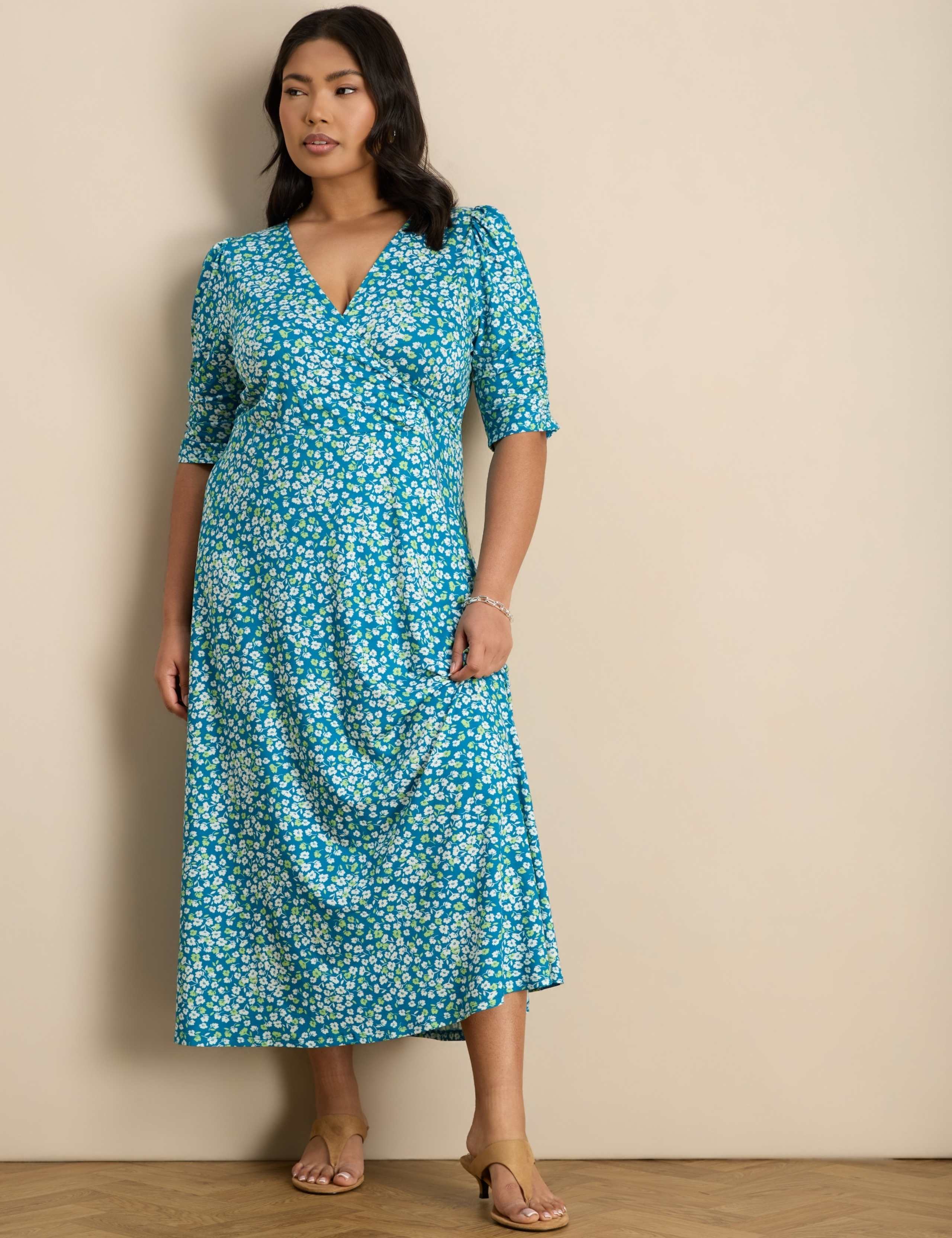 Jersey Ditsy Floral V-Neck Midaxi Wrap Dress