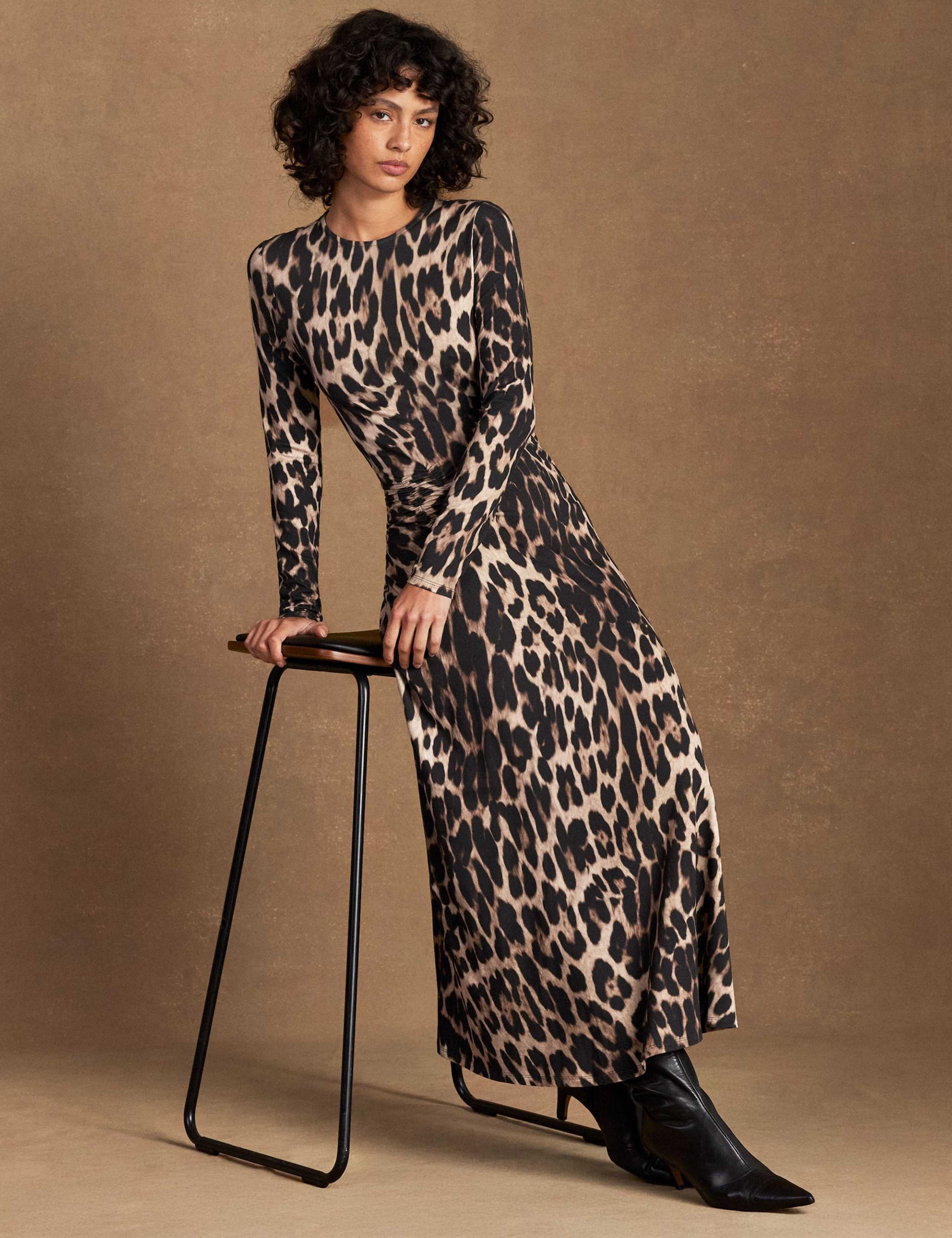 Animal Print Round Neck Midaxi Waisted Dress