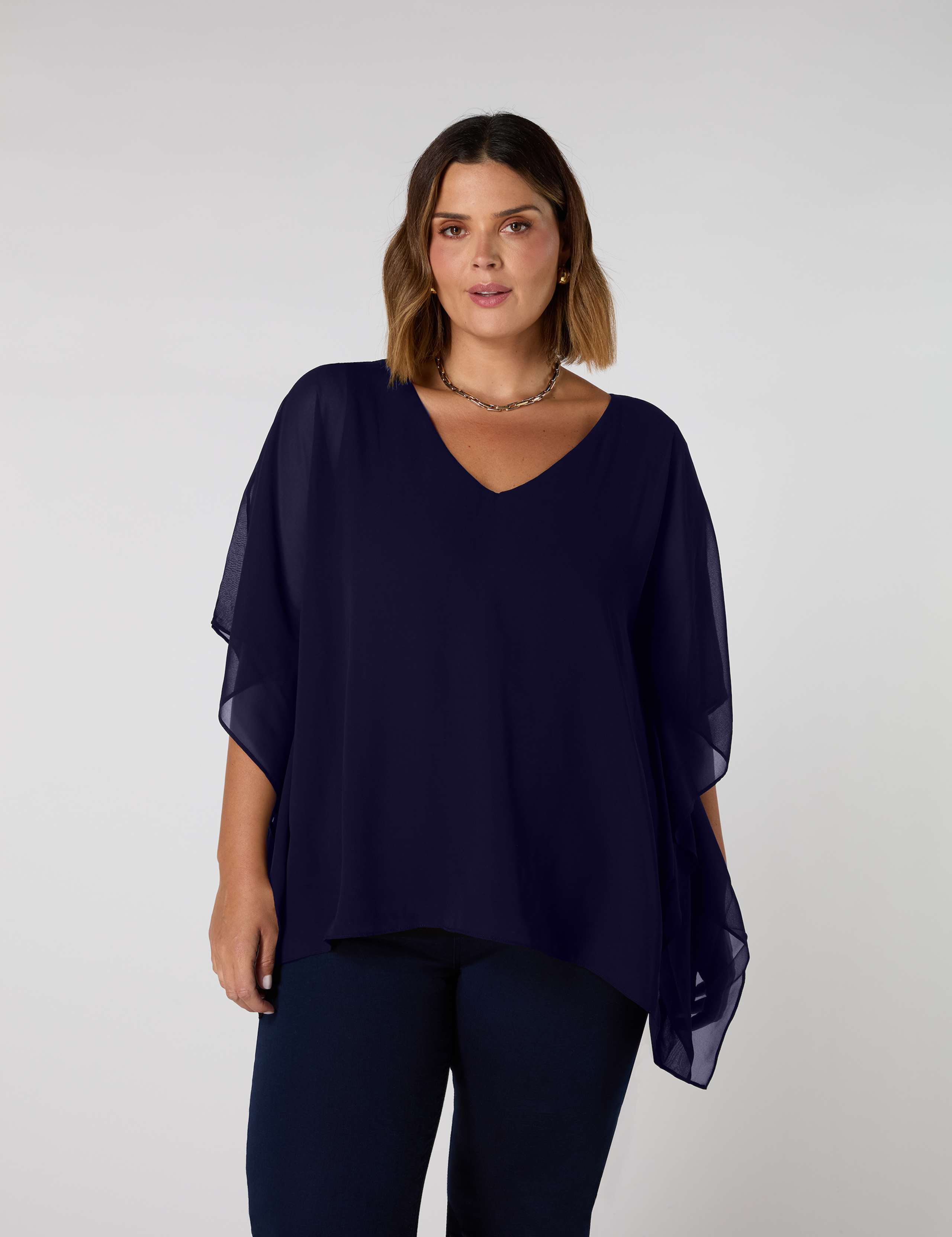 Chiffon Overlay V-Neck Top