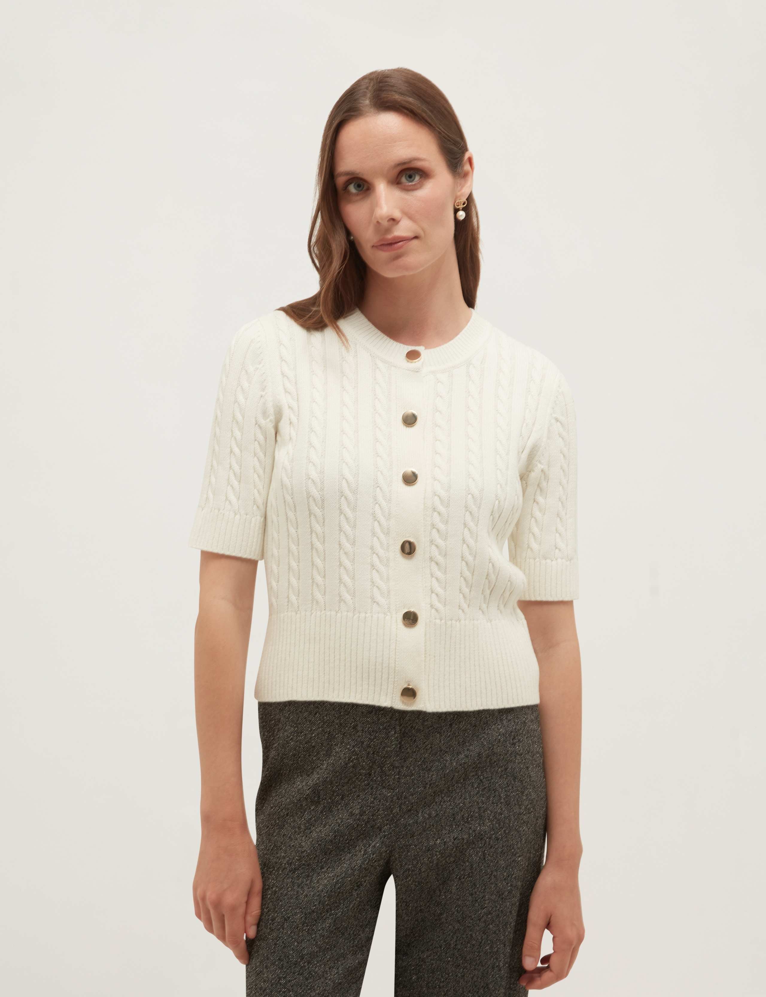 Pure Cotton Textured Crew Neck Cardigan