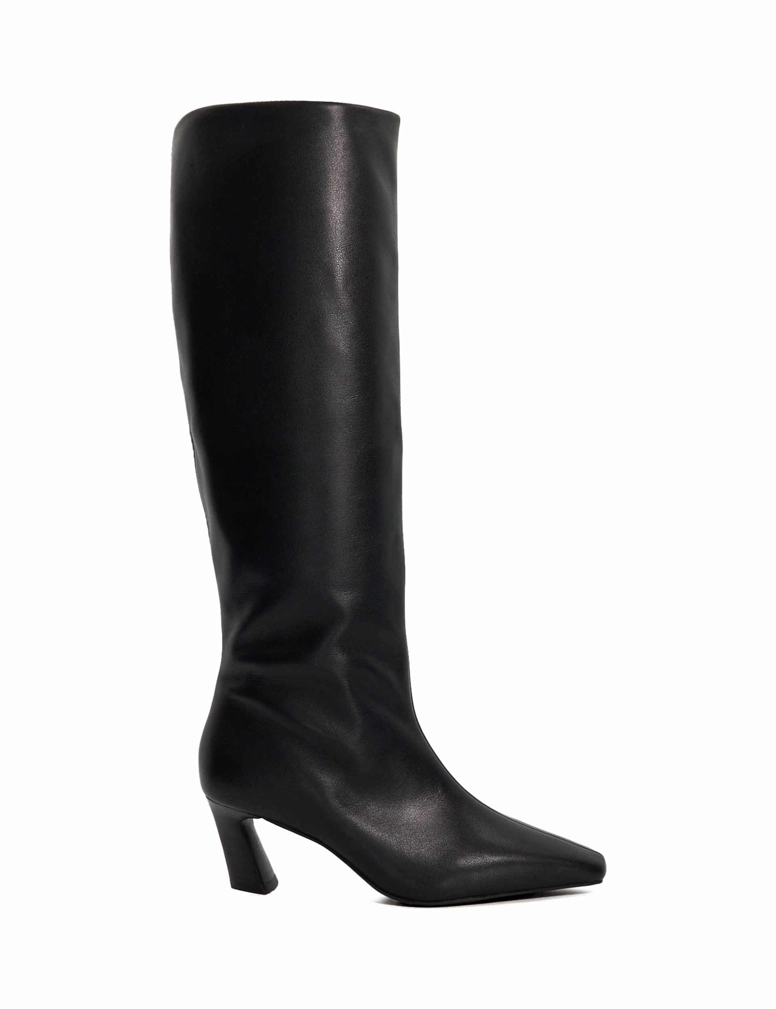 Leather Block Heel Knee High Boots