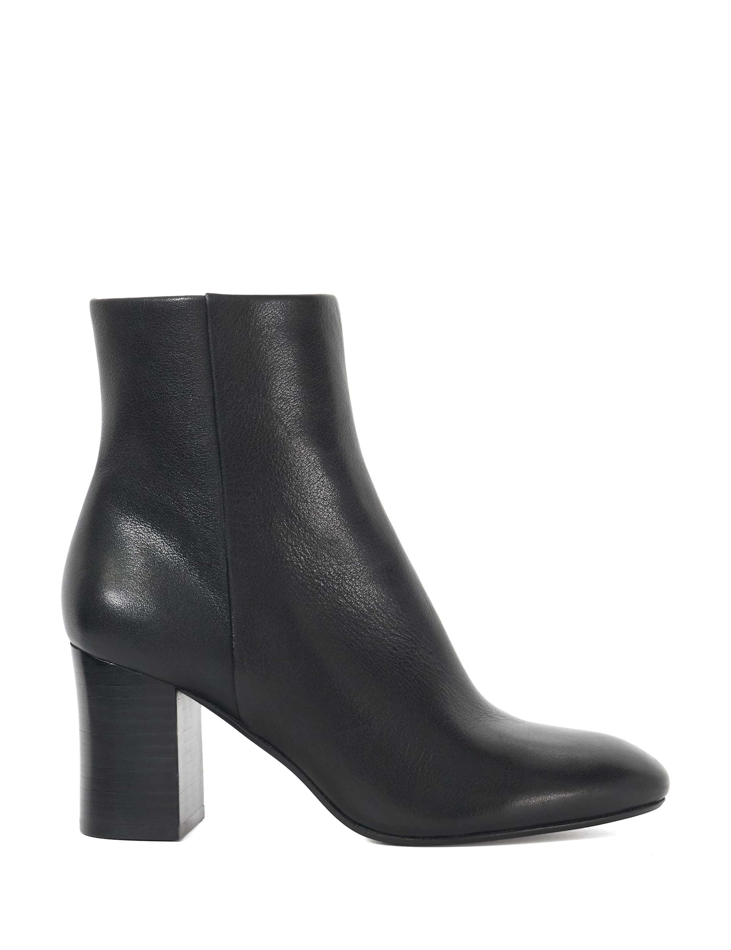 Leather Block Heel Ankle Boots