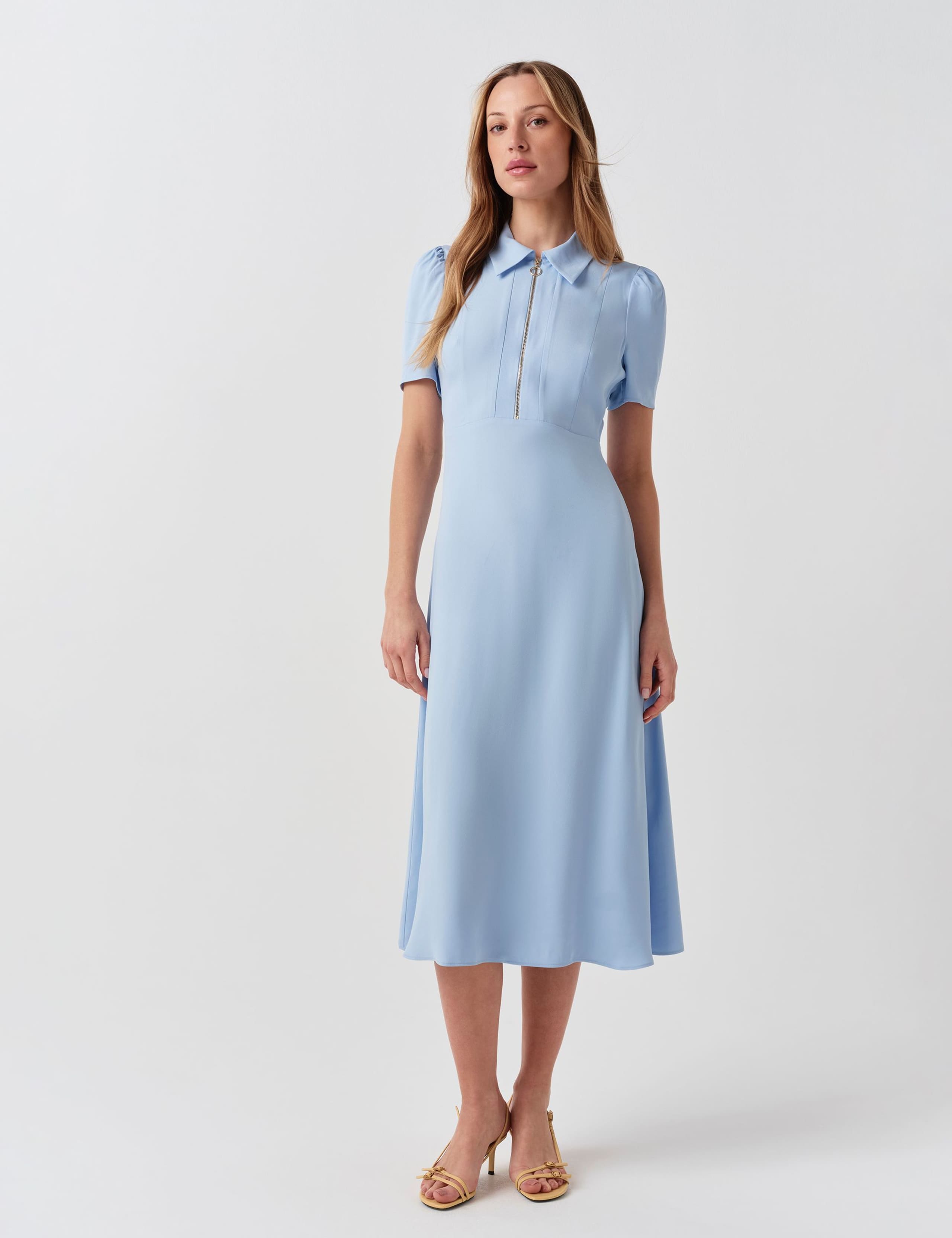 Zip Front Midi Shirt Dress