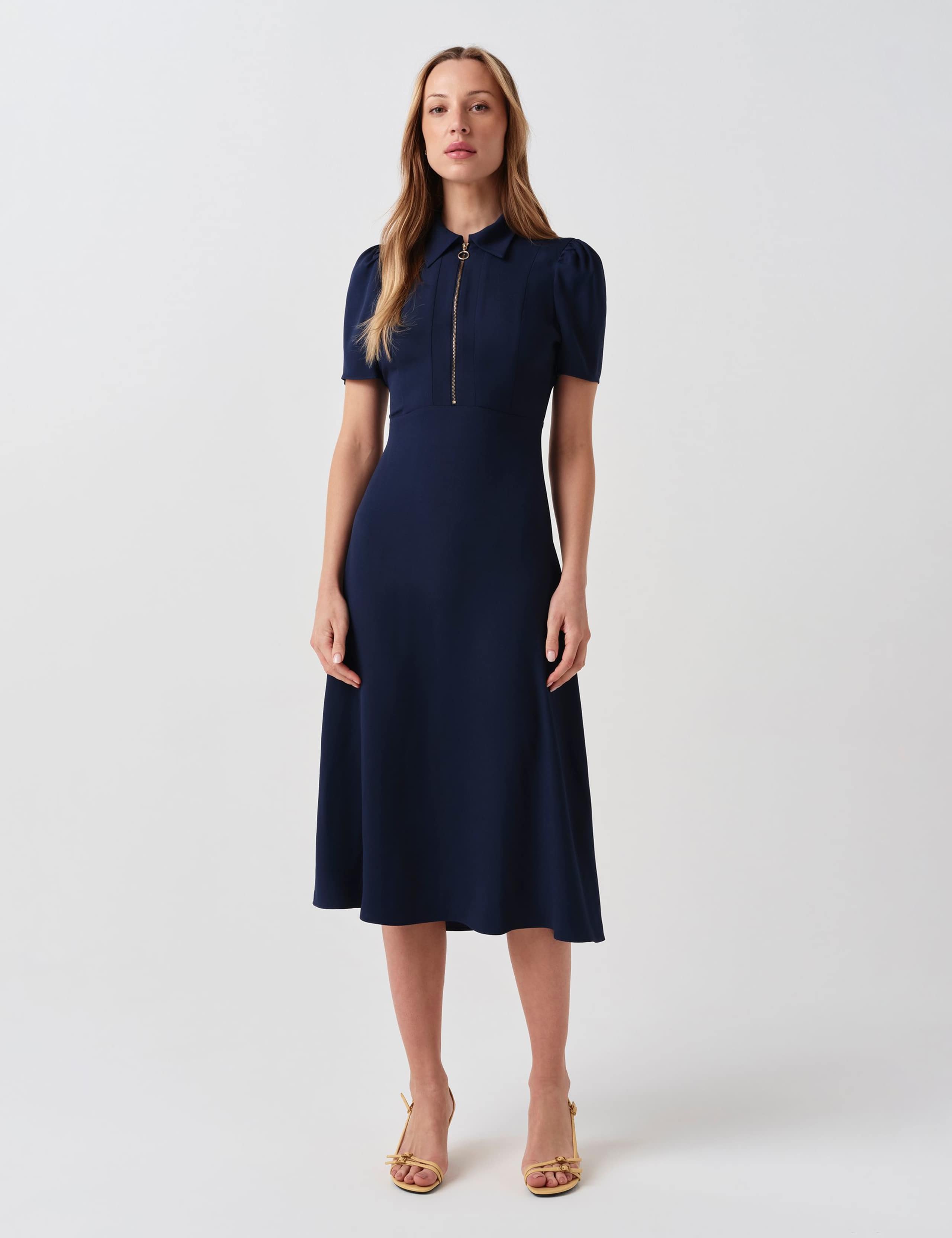 Zip Front Midi Shirt Dress
