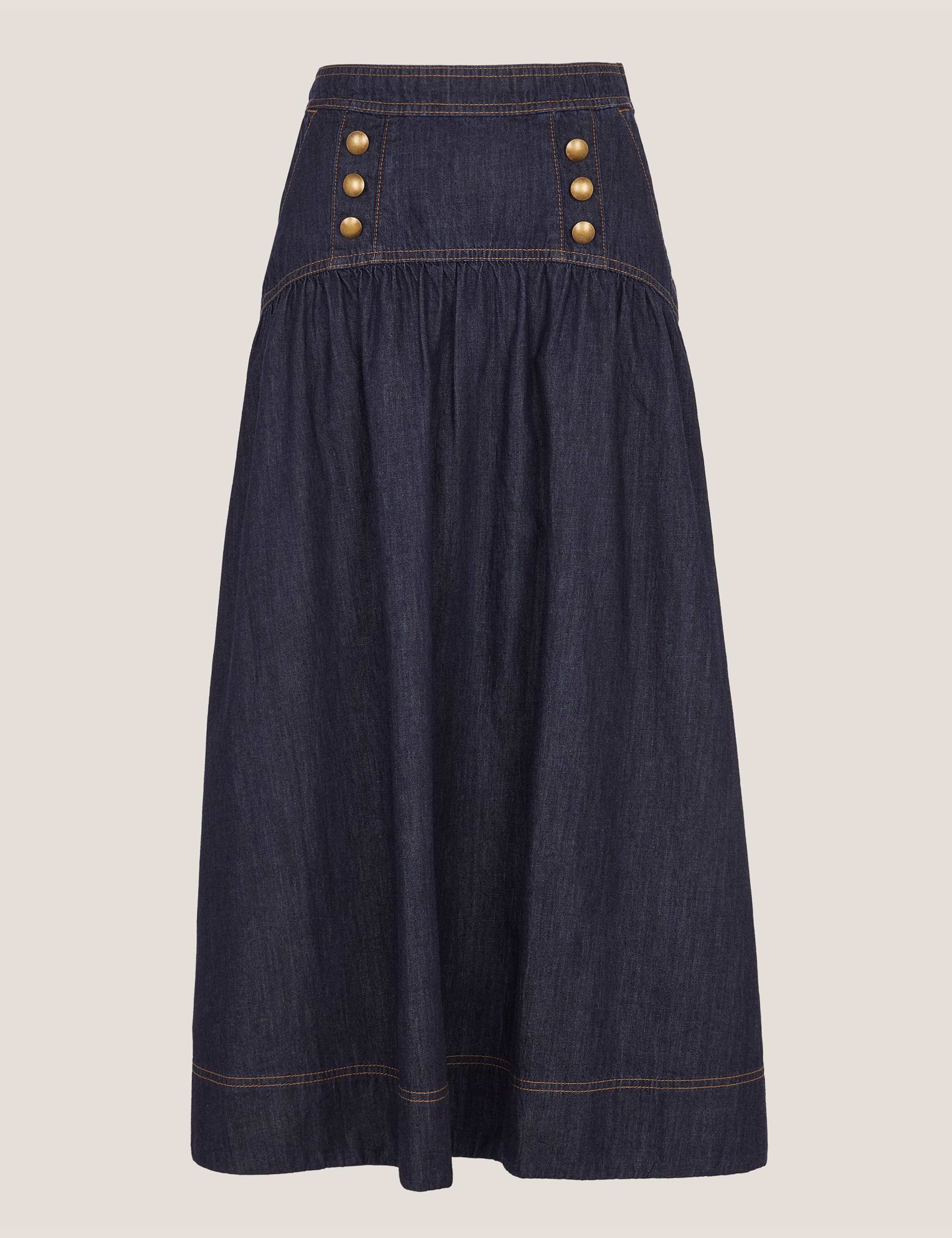 Denim Button Detail Midi Skirt